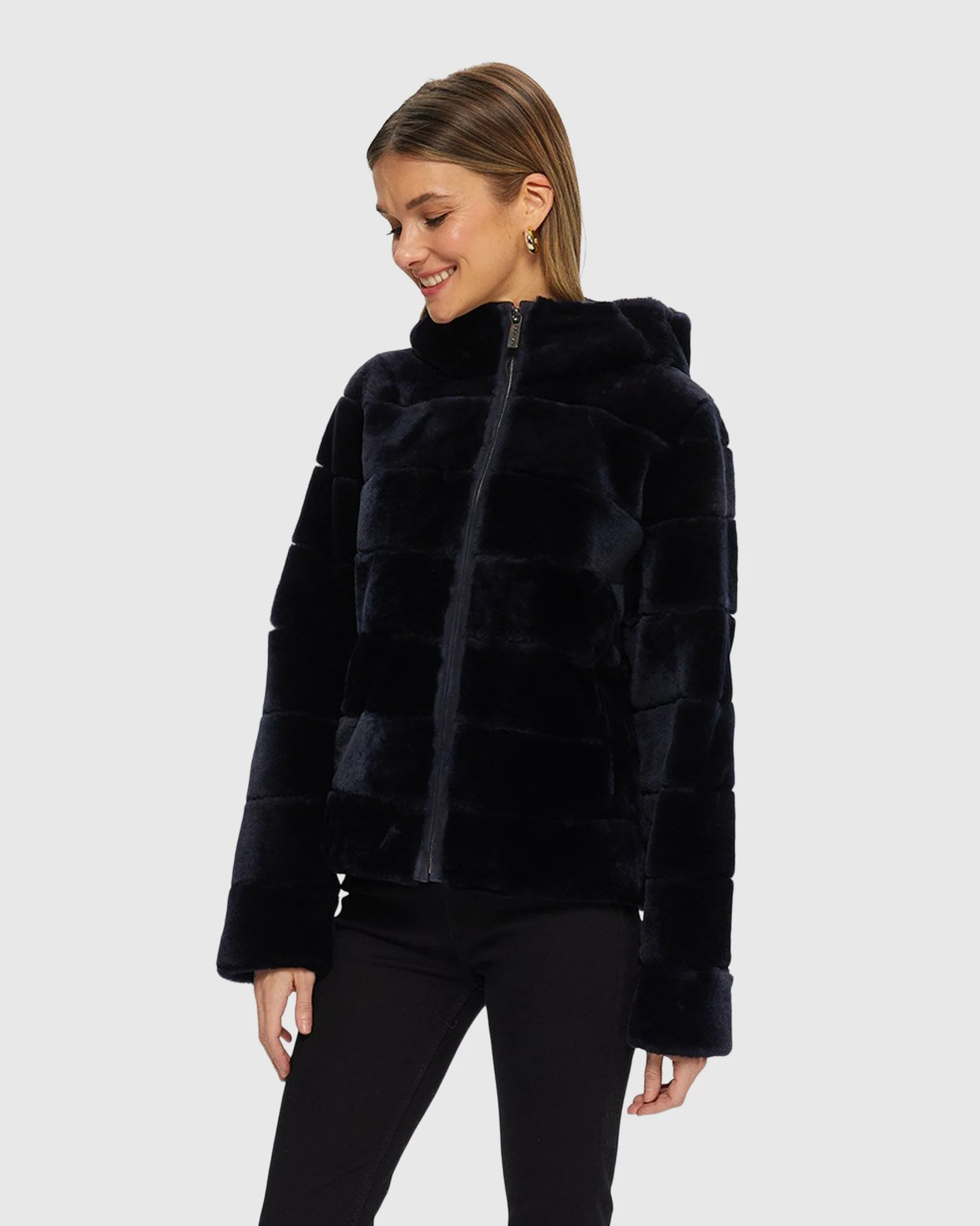 HORIZONTAL SHEARLING LAMB ZIP JACKET WITH HOOD - Image 7
