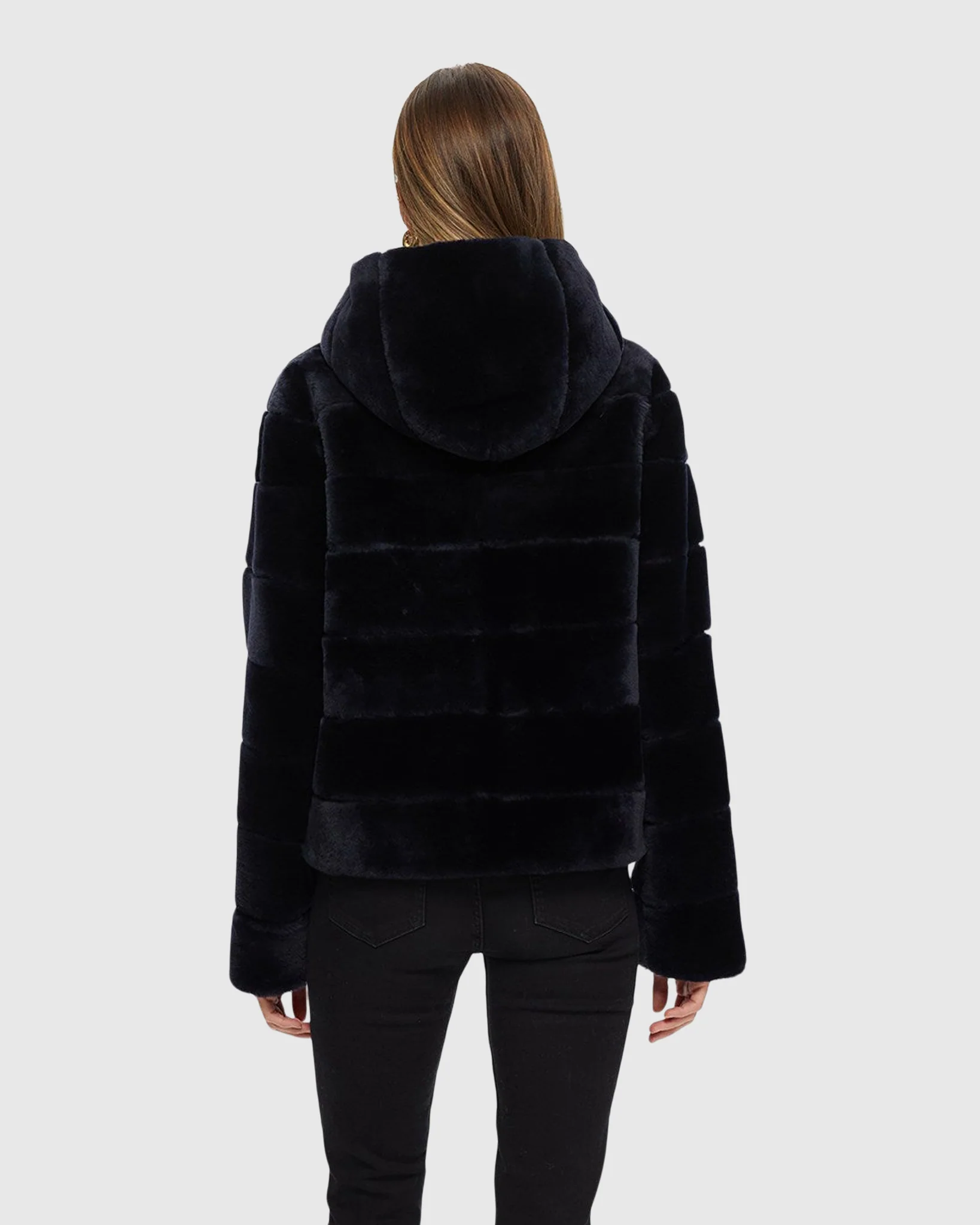 HORIZONTAL SHEARLING LAMB ZIP JACKET WITH HOOD - Image 8