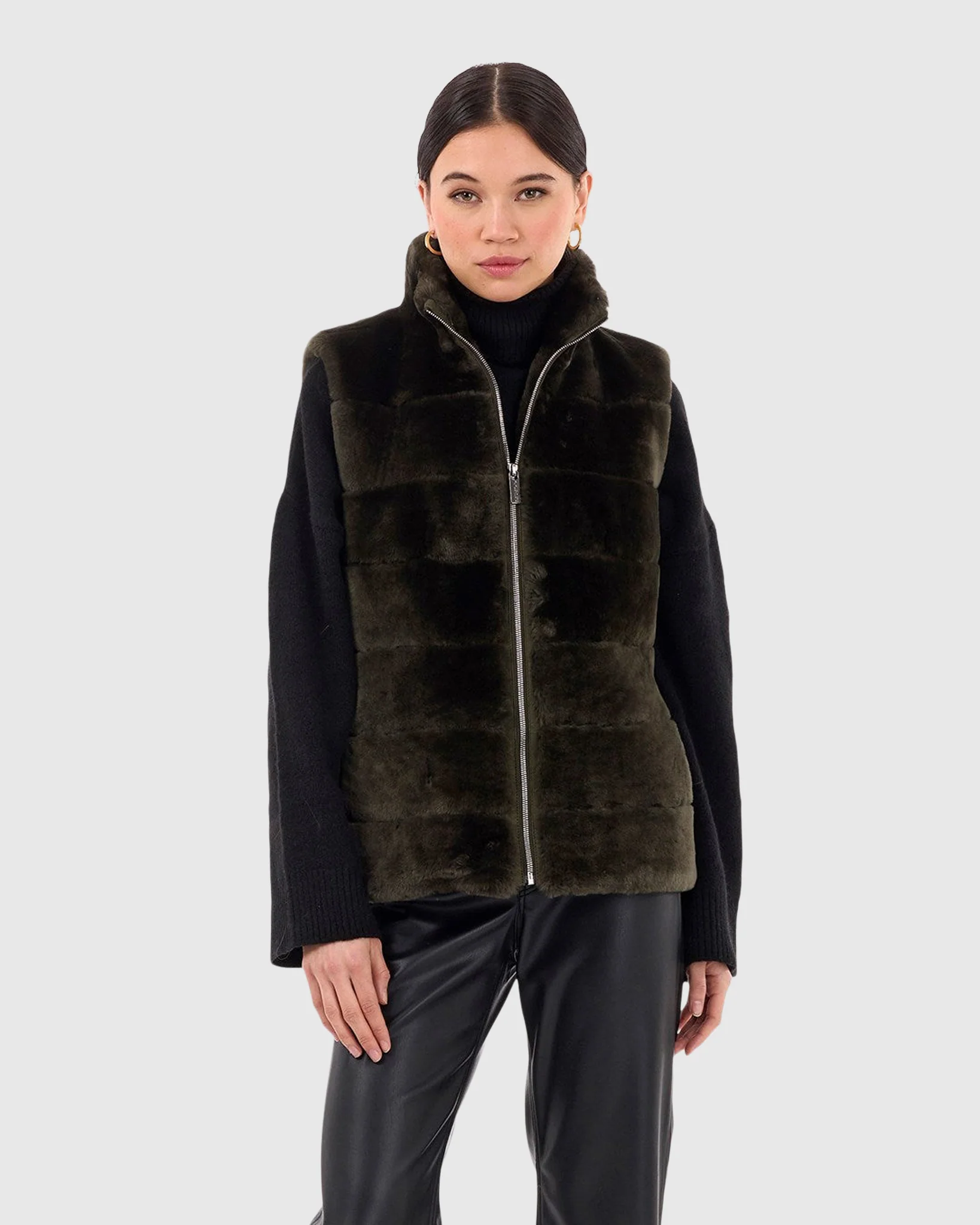 Horizontal Select Shearling Lamb Vest With Quilted Back