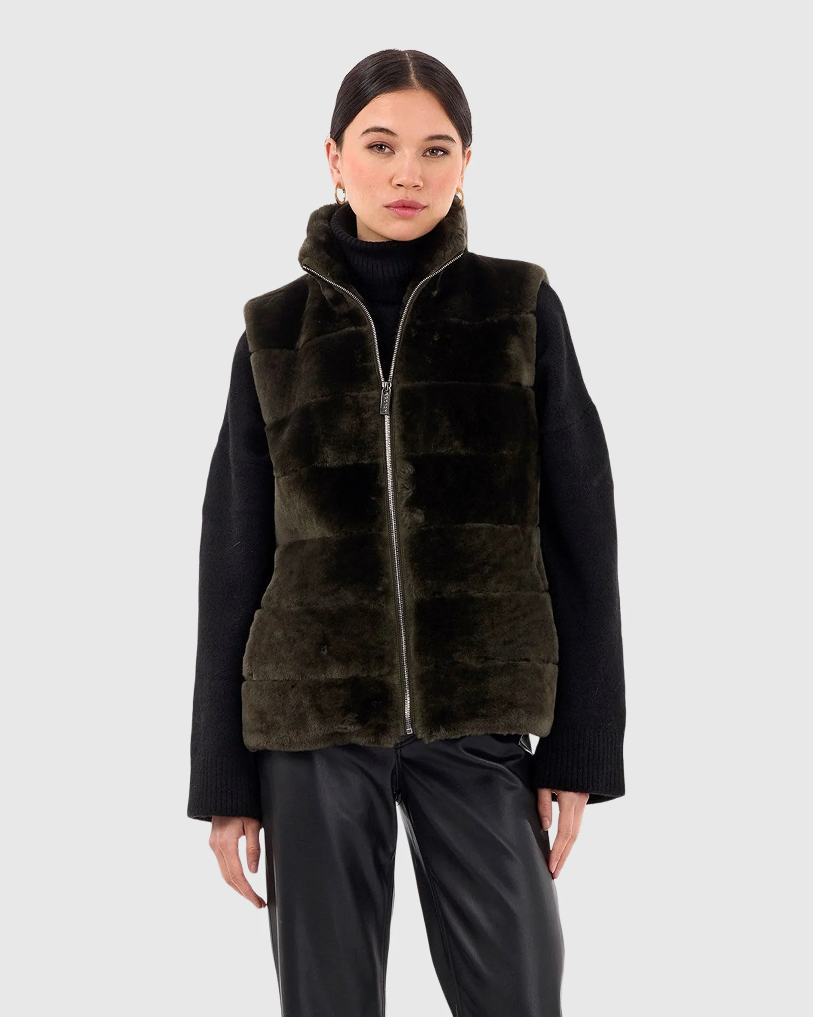 Horizontal Select Shearling Lamb Vest With Quilted Back - Image 2