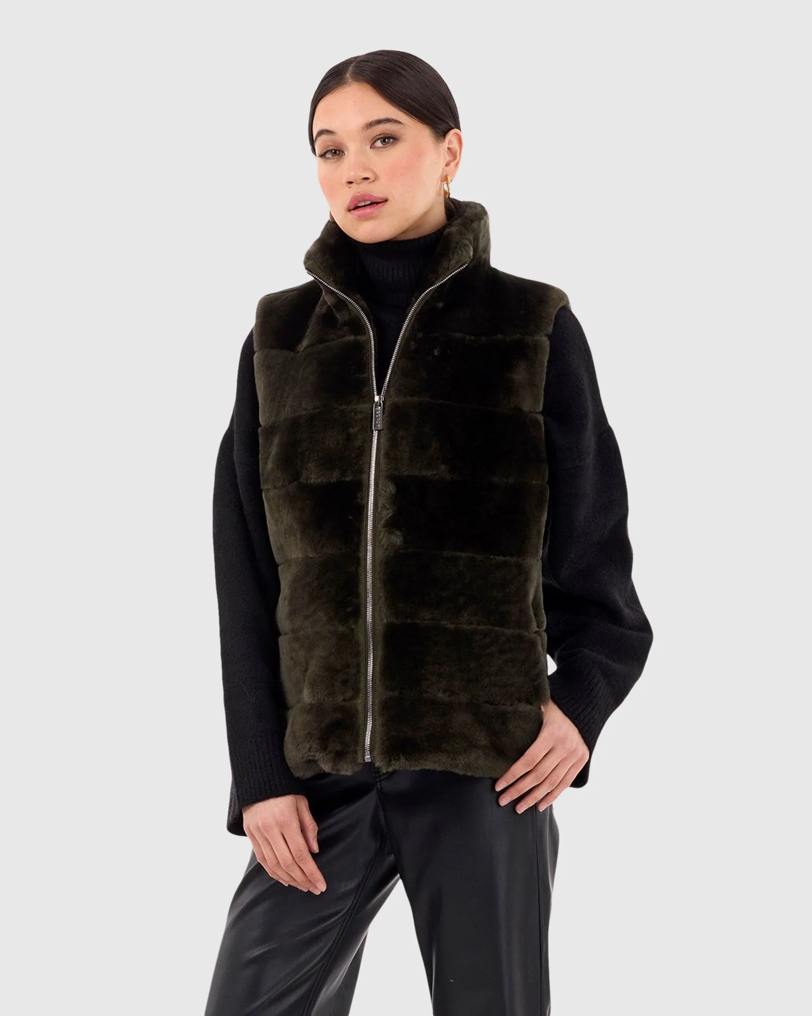 Horizontal Select Shearling Lamb Vest With Quilted Back - Image 4