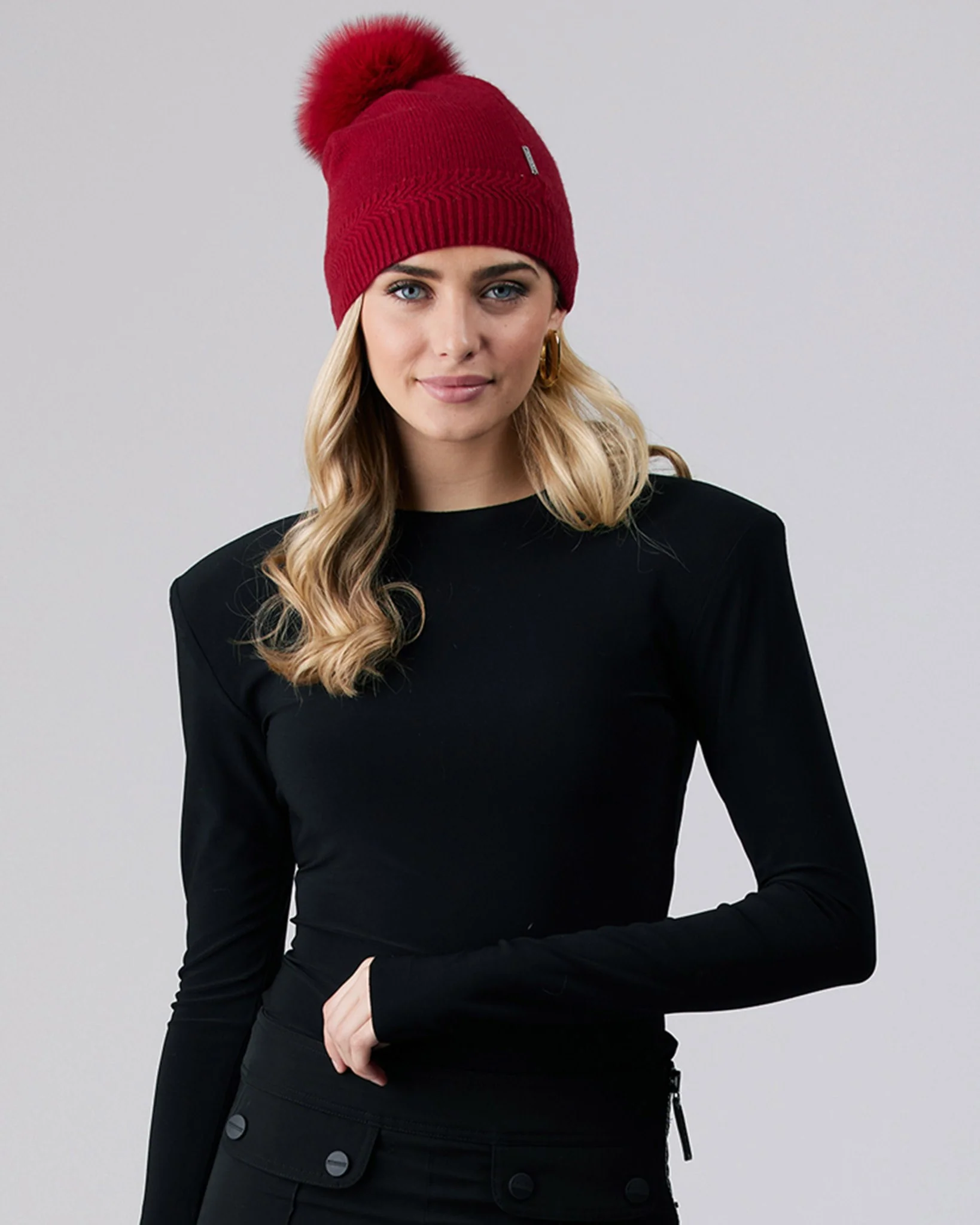 KNIT CASHMERE HAT WITH FOX POMPOM - Image 10