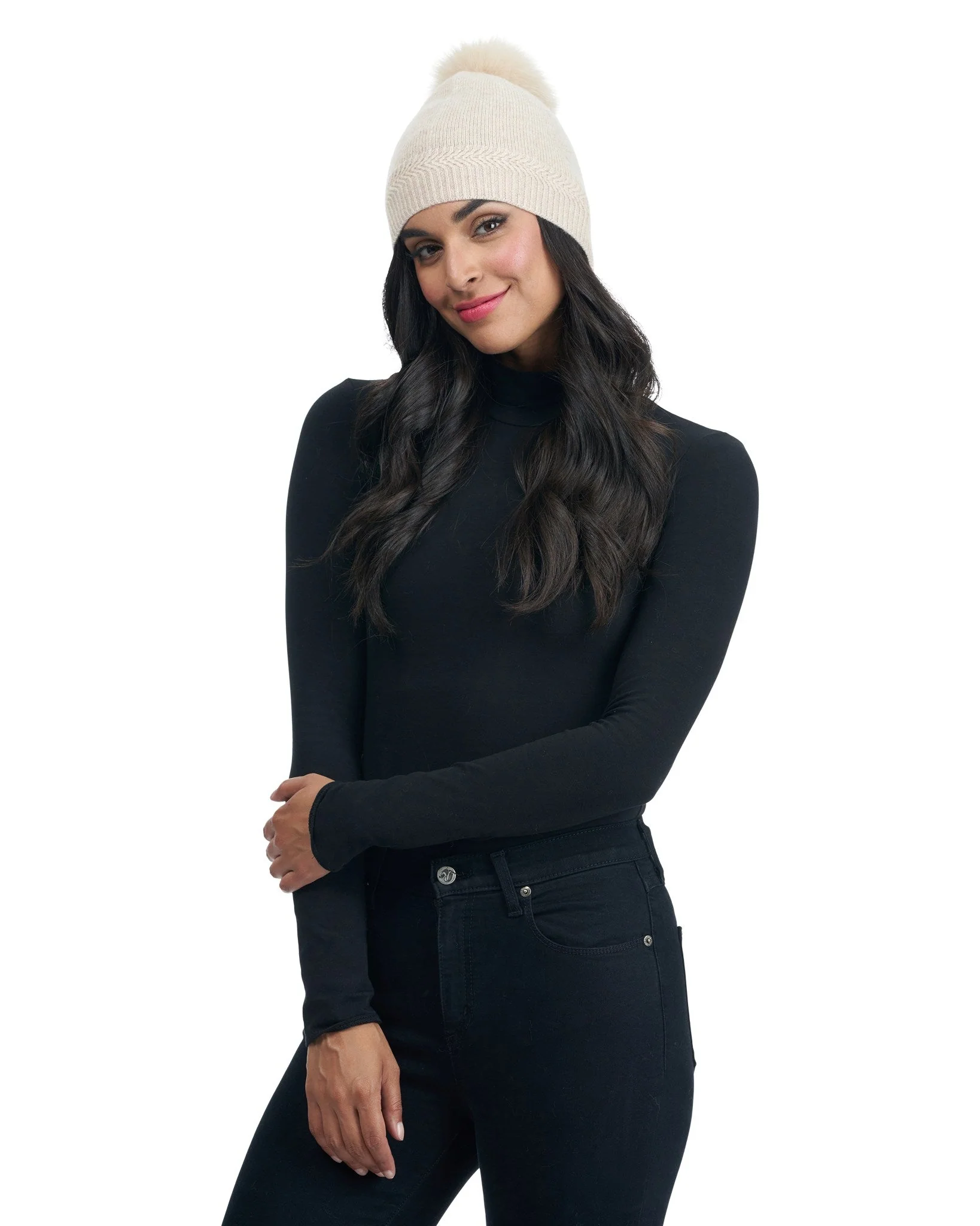 KNIT CASHMERE HAT WITH FOX POMPOM - Image 12