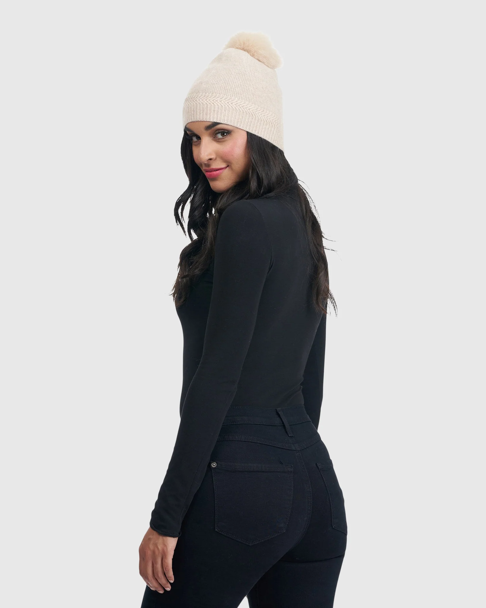 KNIT CASHMERE HAT WITH FOX POMPOM - Image 14