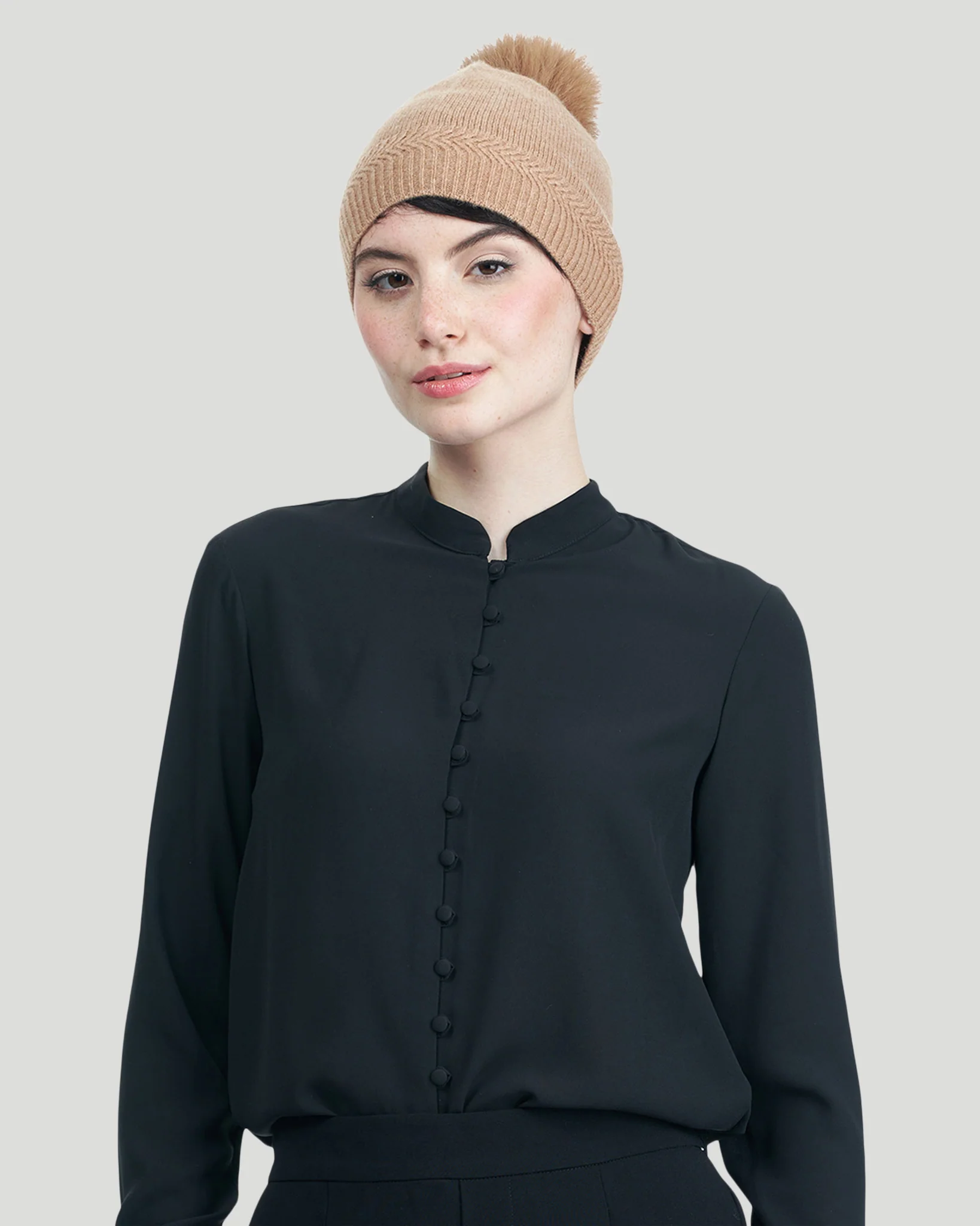 KNIT CASHMERE HAT WITH FOX POMPOM - Image 15
