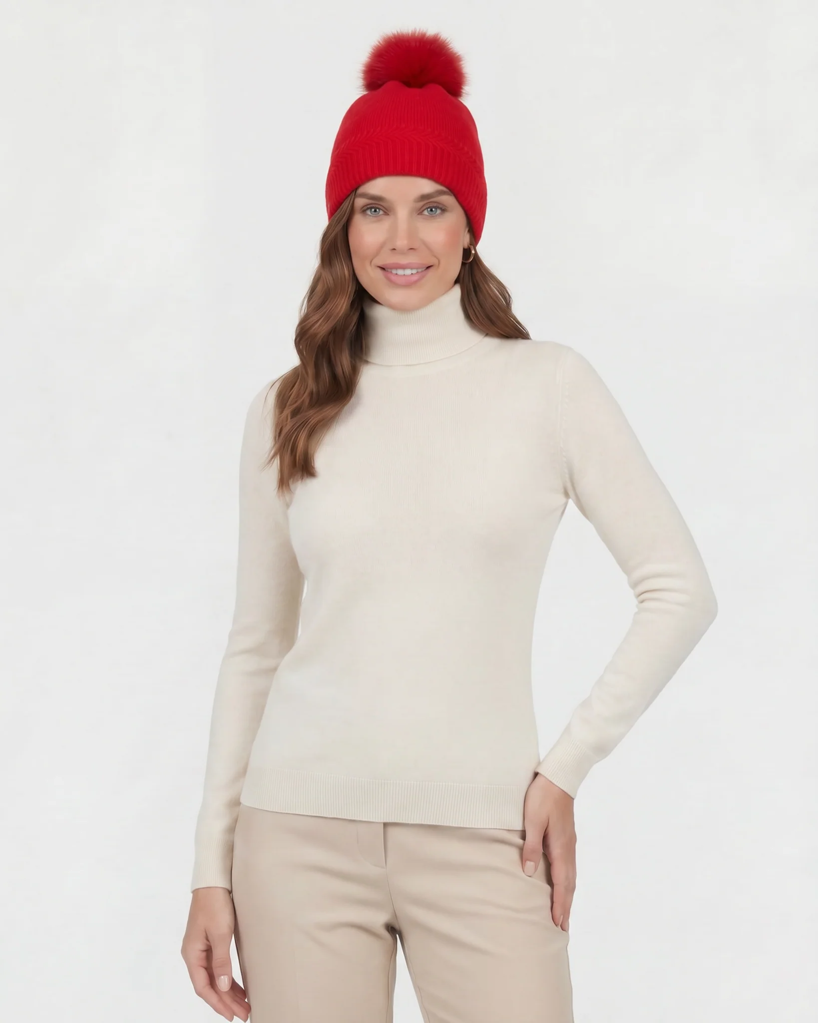 KNIT CASHMERE HAT WITH FOX POMPOM - Image 6