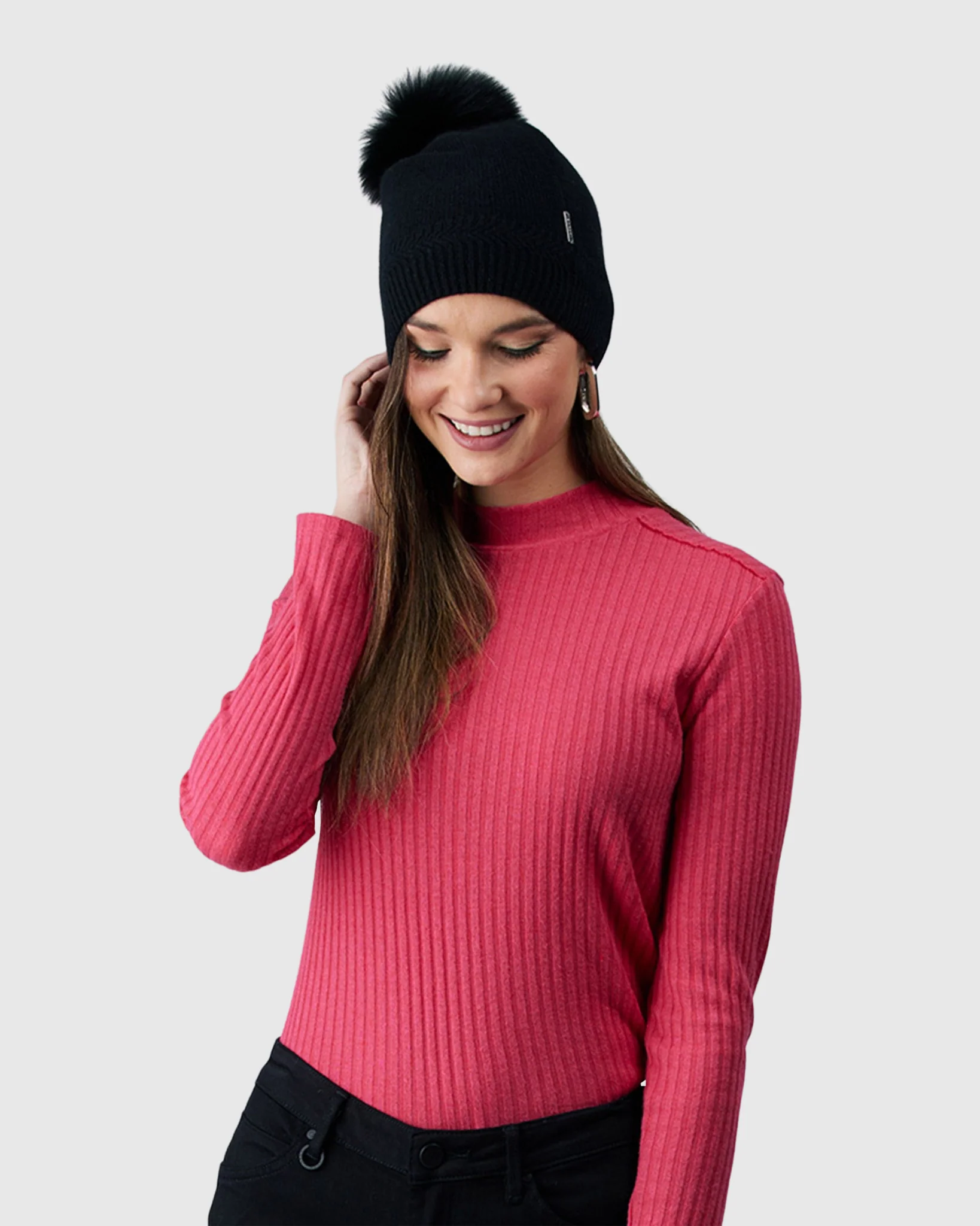KNIT CASHMERE HAT WITH FOX POMPOM - Image 8