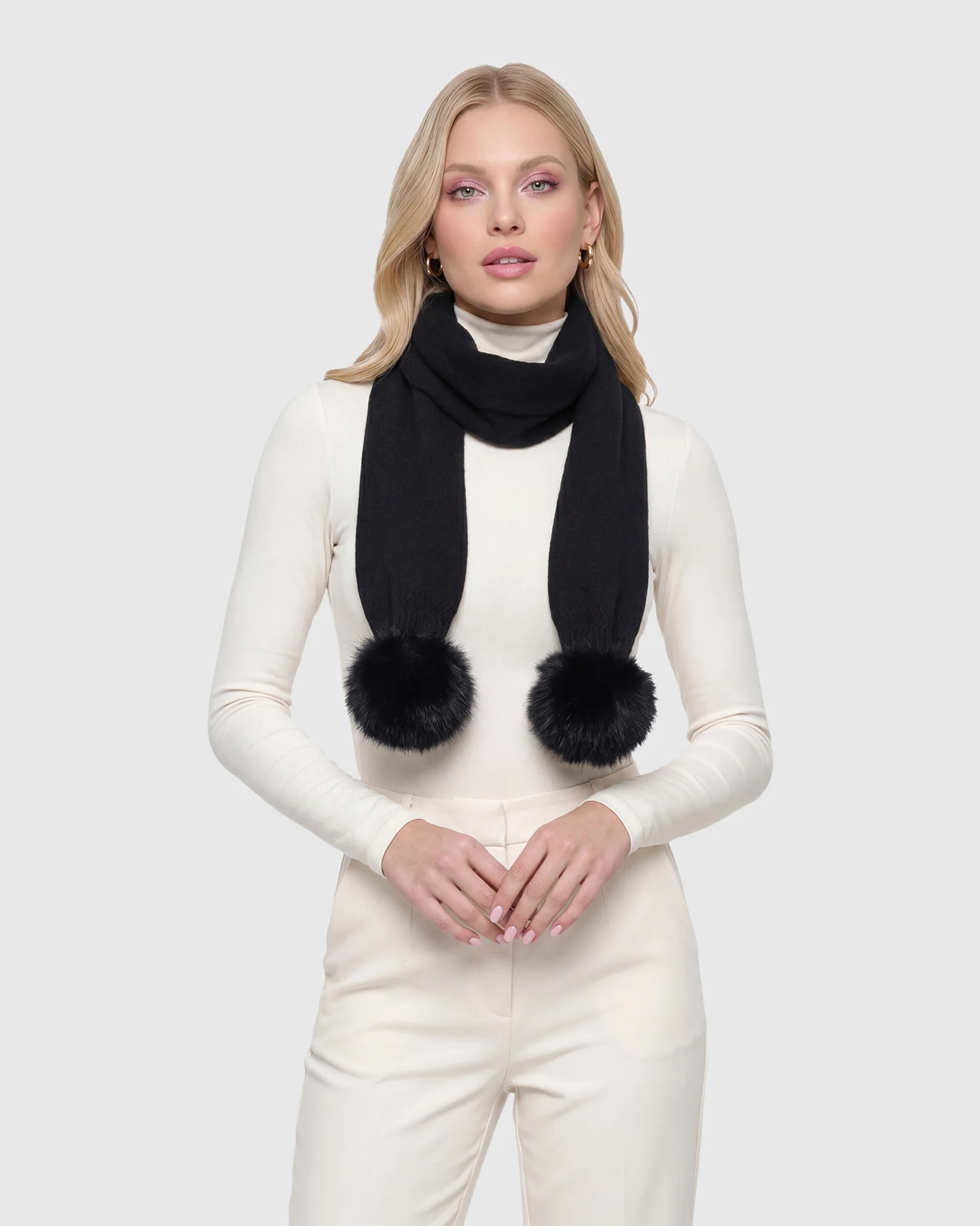 KNIT CASHMERE SCARF WITH FOX POMPOM - Image 10