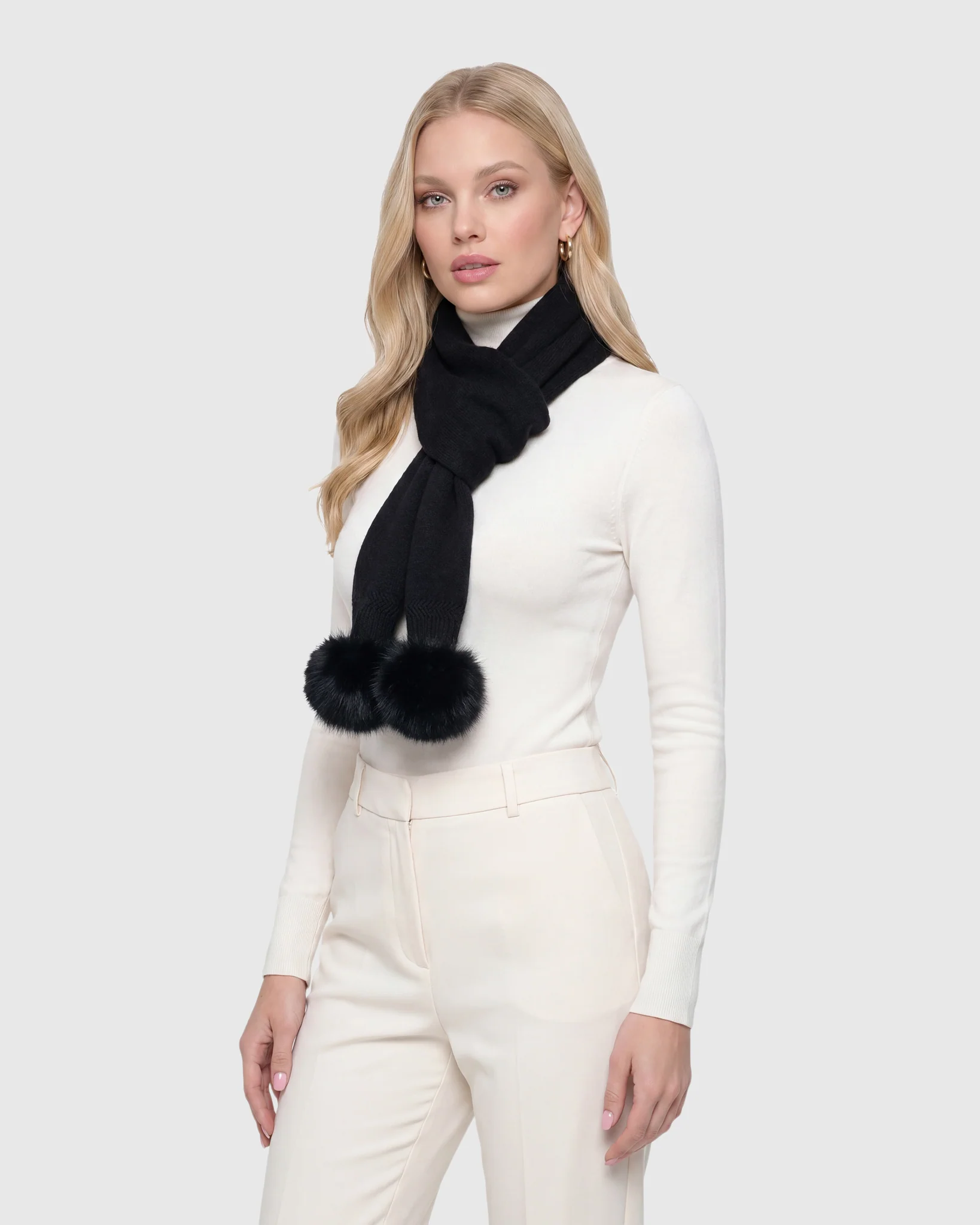 KNIT CASHMERE SCARF WITH FOX POMPOM - Image 11