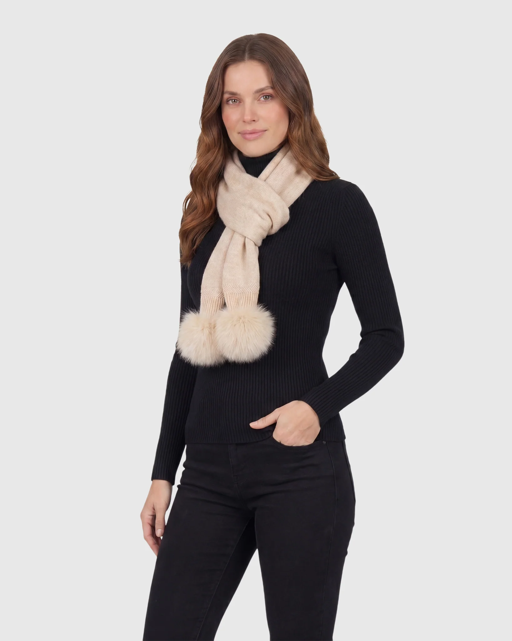 KNIT CASHMERE SCARF WITH FOX POMPOM - Image 12