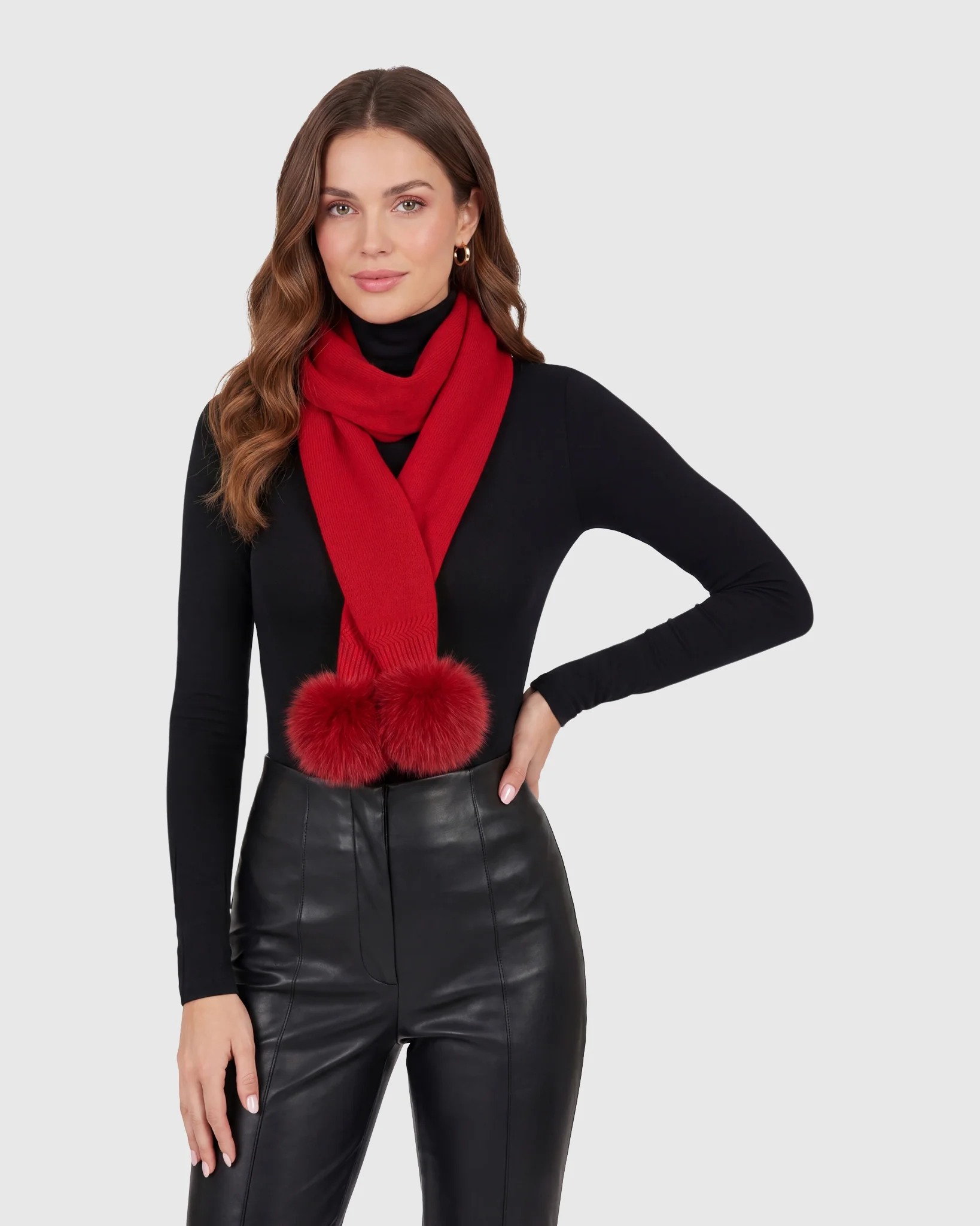 KNIT CASHMERE SCARF WITH FOX POMPOM - Image 5