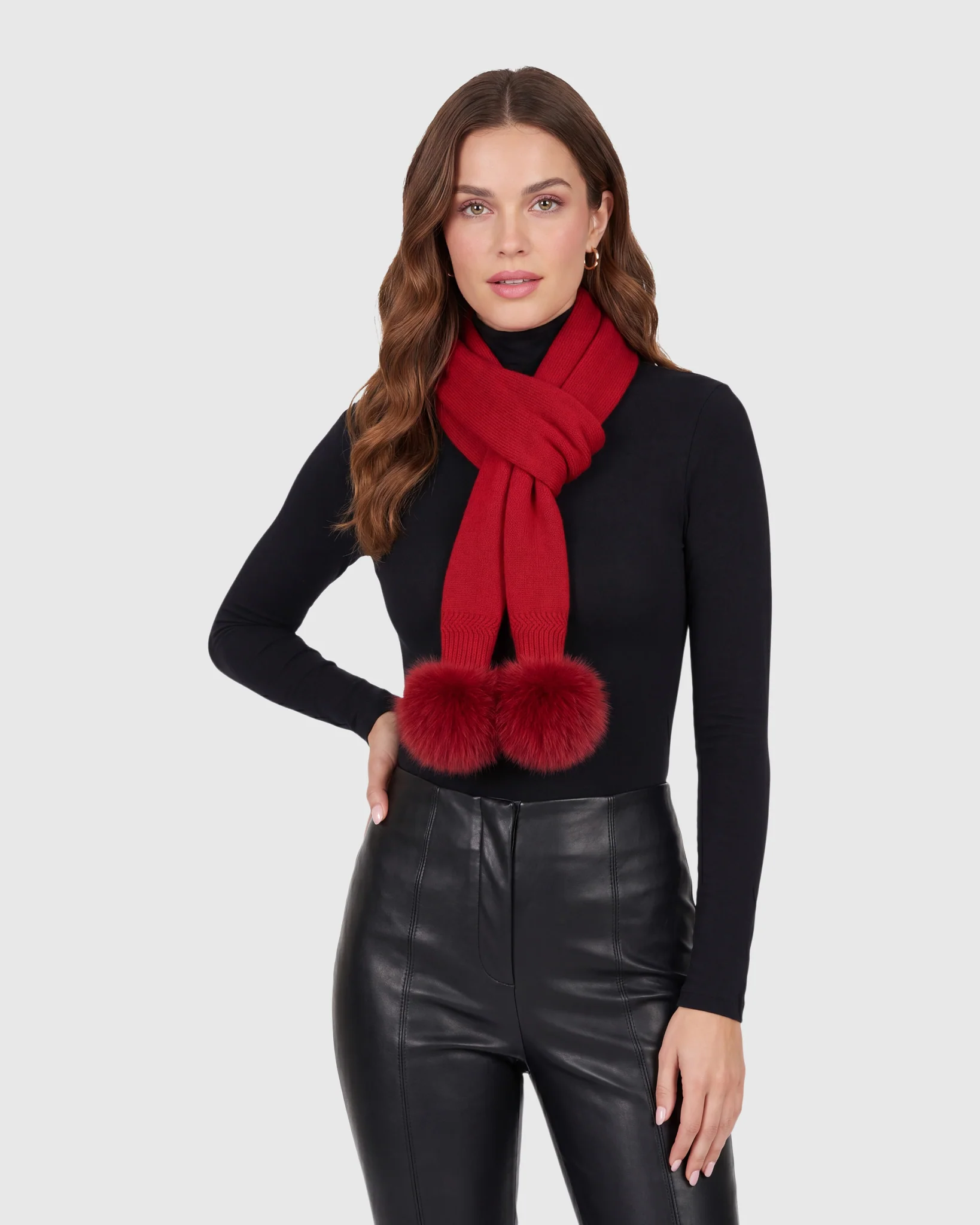 KNIT CASHMERE SCARF WITH FOX POMPOM - Image 7