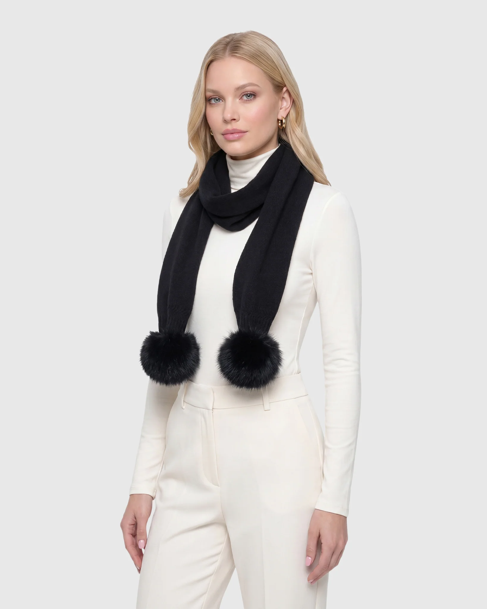 KNIT CASHMERE SCARF WITH FOX POMPOM - Image 8