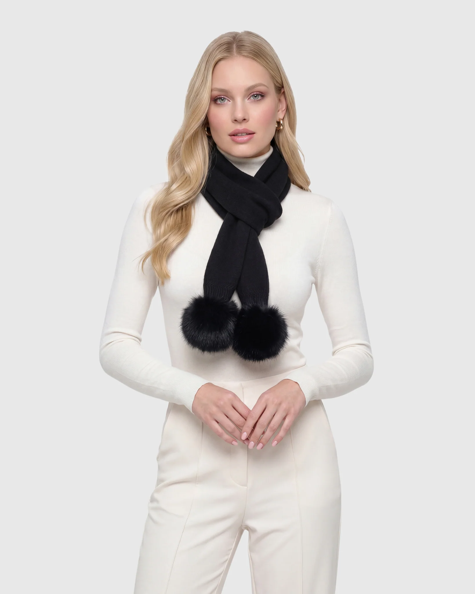 KNIT CASHMERE SCARF WITH FOX POMPOM - Image 9