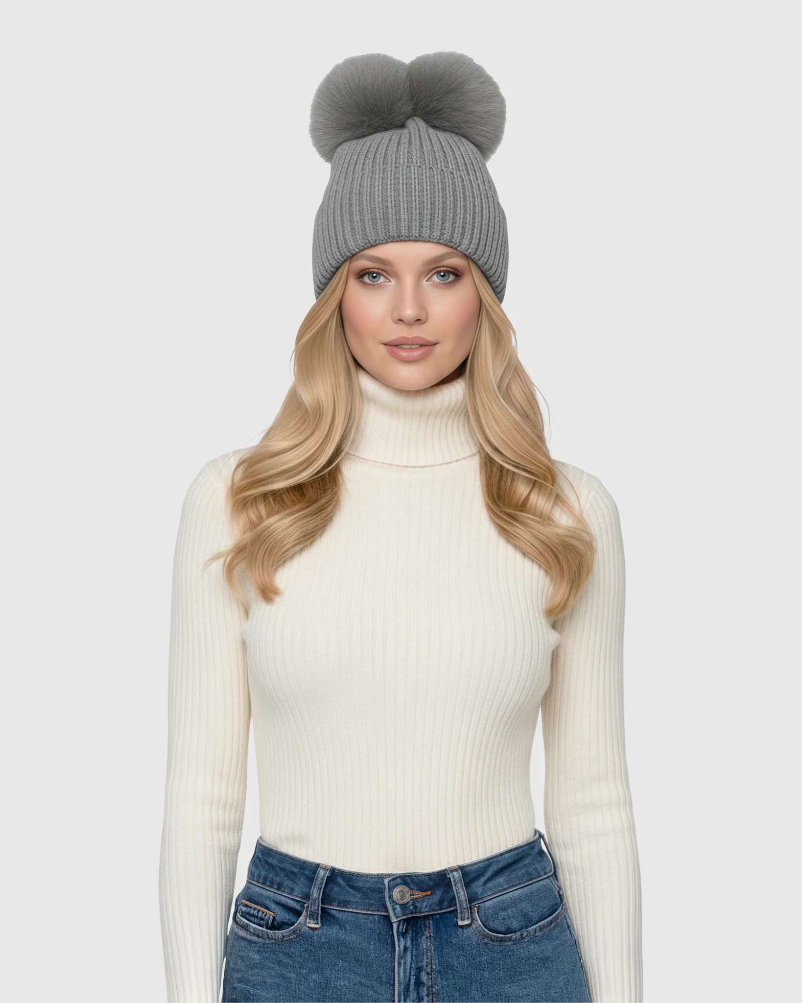 KNIT HAT WITH DOUBLE TOSCANA LAMB POMPOM