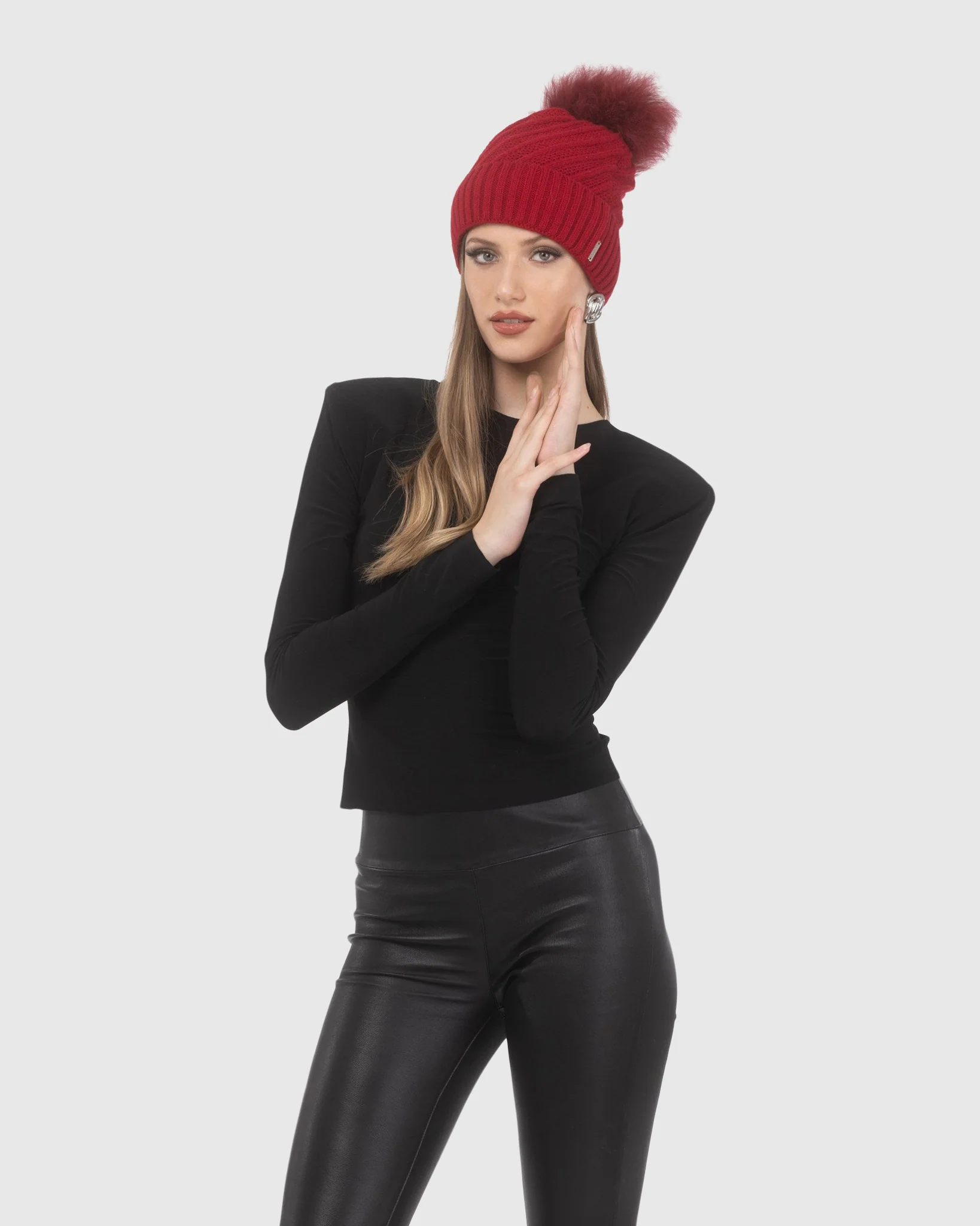 KNIT HAT WITH SELECT LAMB POMPOM - Image 3