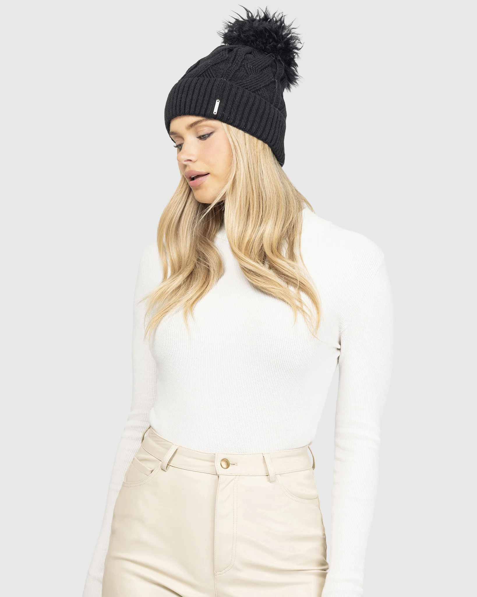 KNIT BEANIE HAT WITH SELECT LAMB POMPOM - Image 4