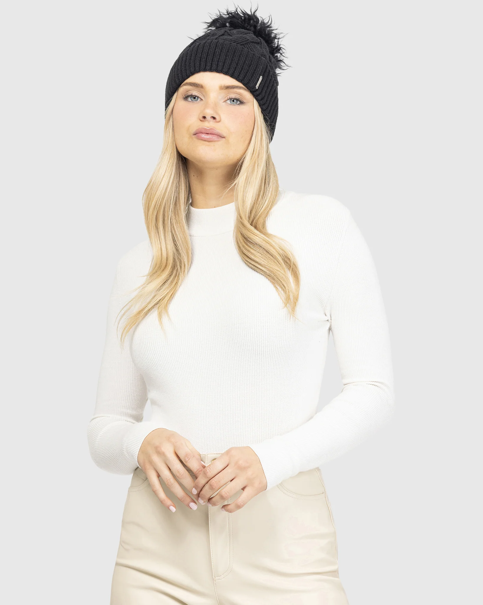 KNIT BEANIE HAT WITH SELECT LAMB POMPOM - Image 5