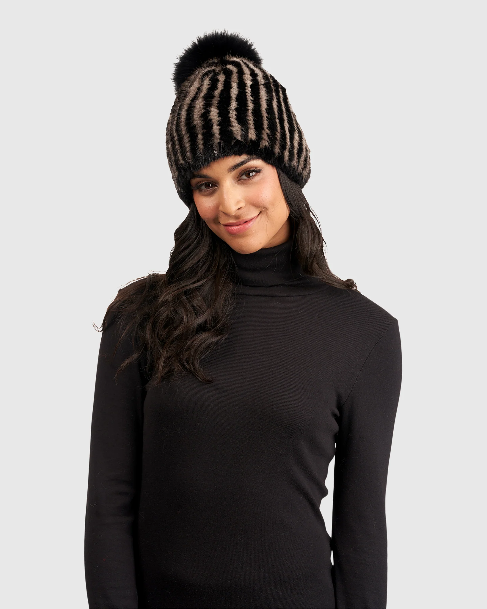 KNIT MINK HAT WITH FOX POMPOM - Image 2
