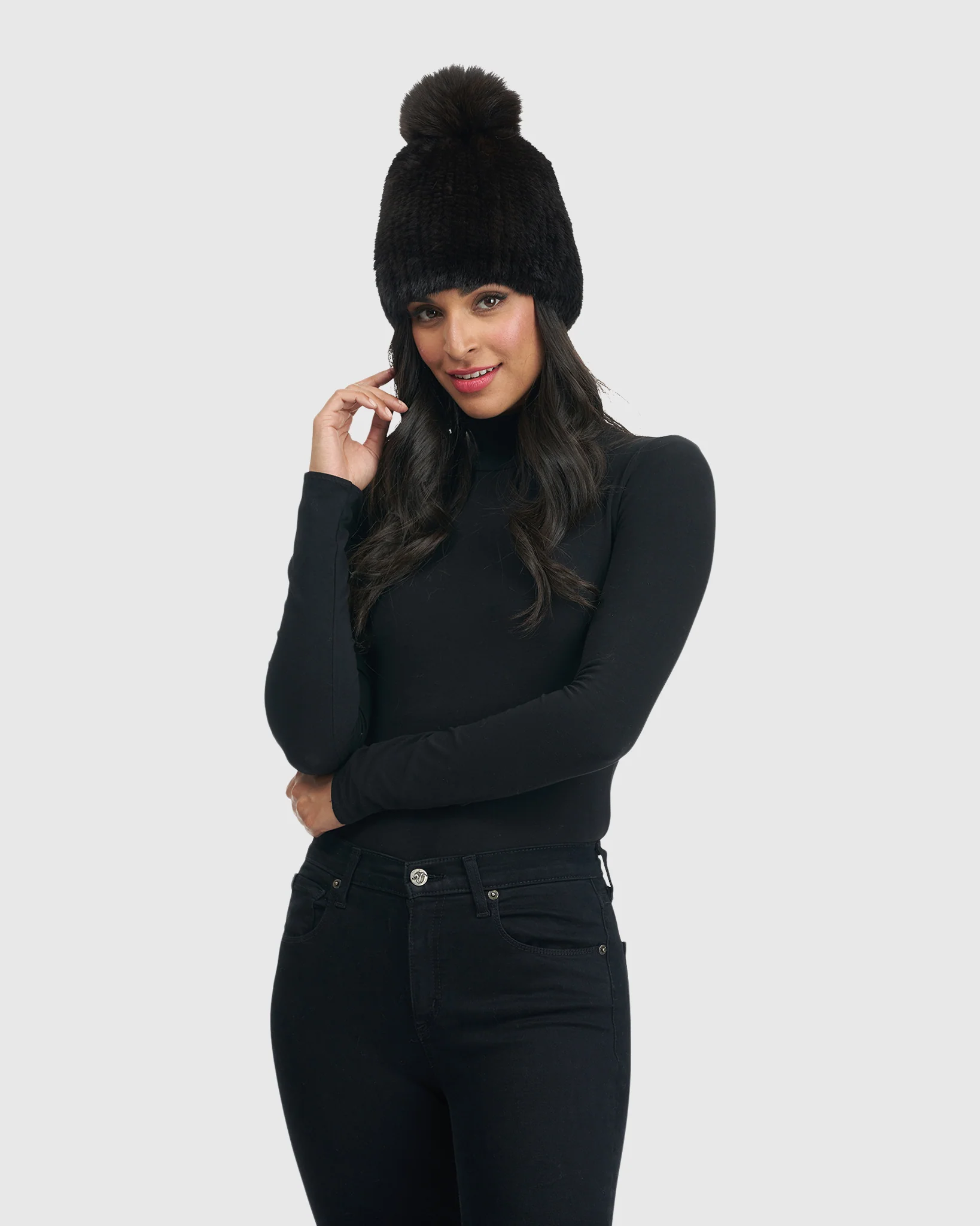 KNIT MINK HAT WITH FOX POMPOM - Image 5