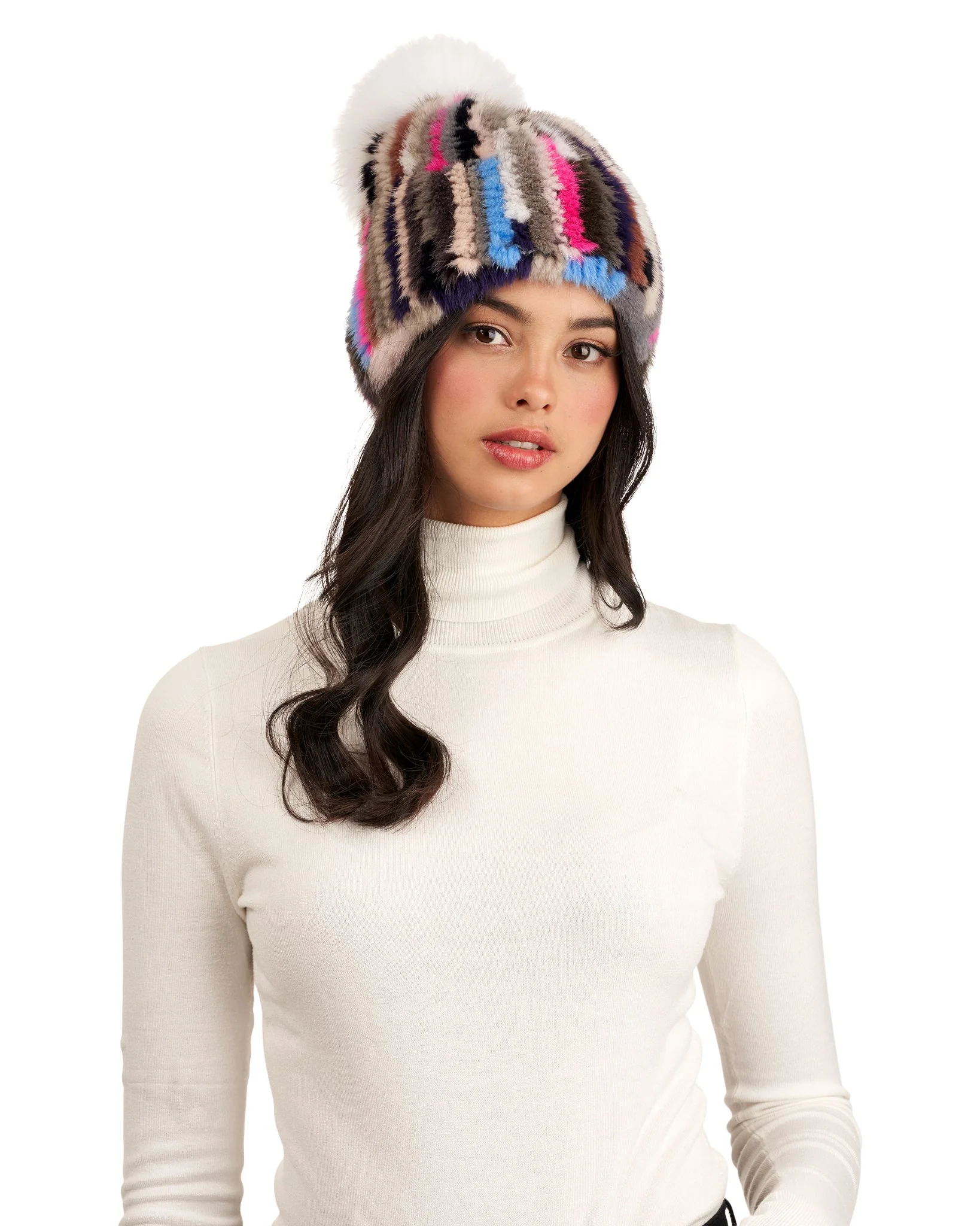 KNIT MINK HAT WITH FOX POMPOM - Image 6