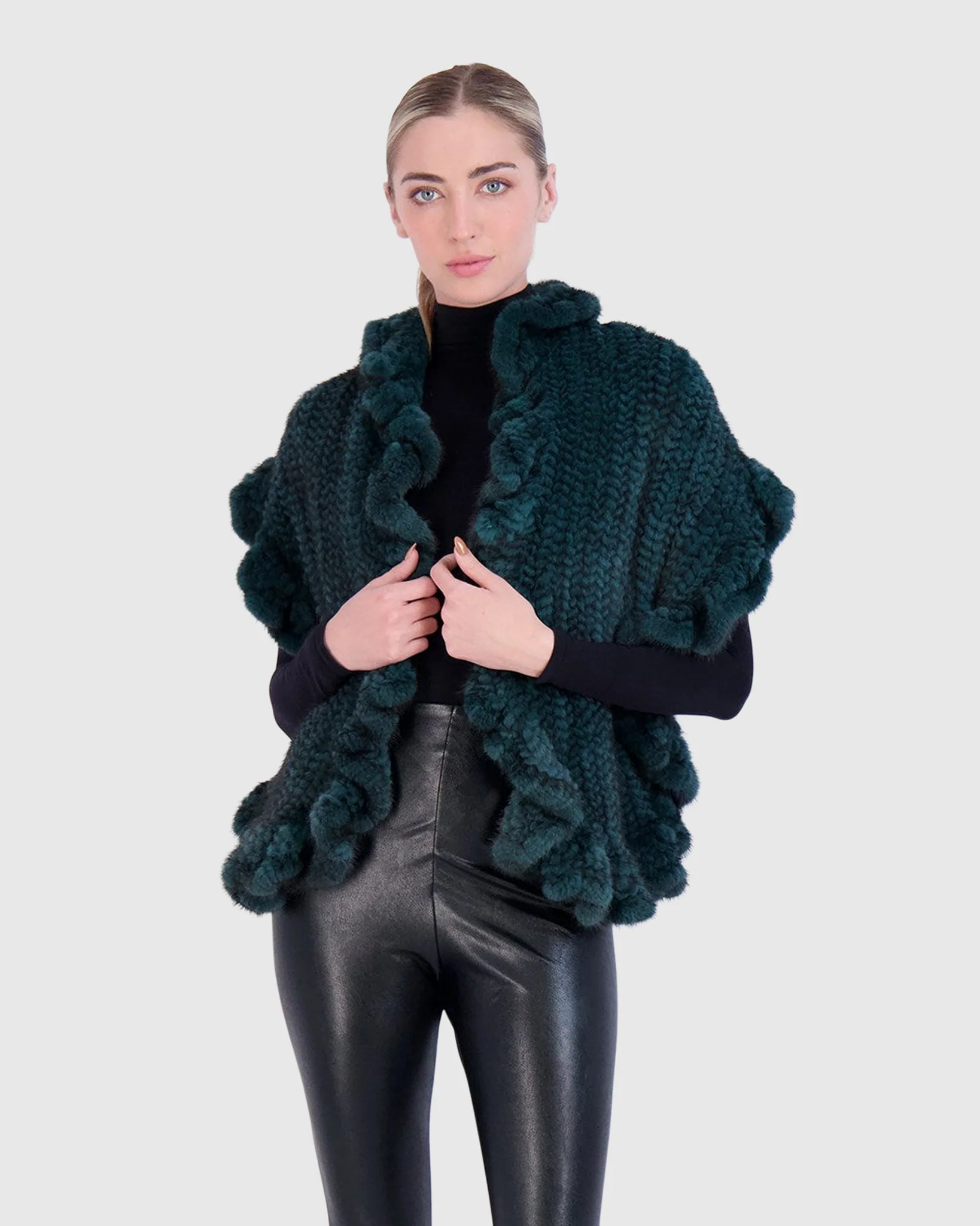 MINK KNIT STOLE WITH RUFFLE TRIM - Image 3