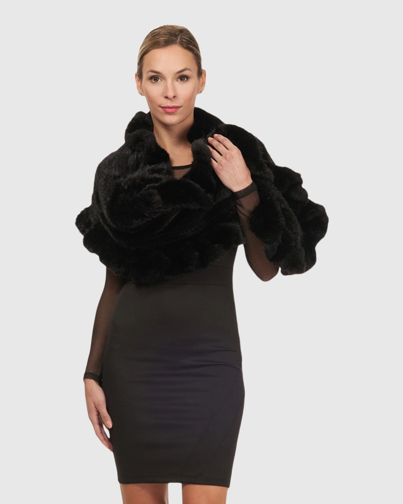 MINK KNIT STOLE WITH RUFFLE TRIM - Image 4