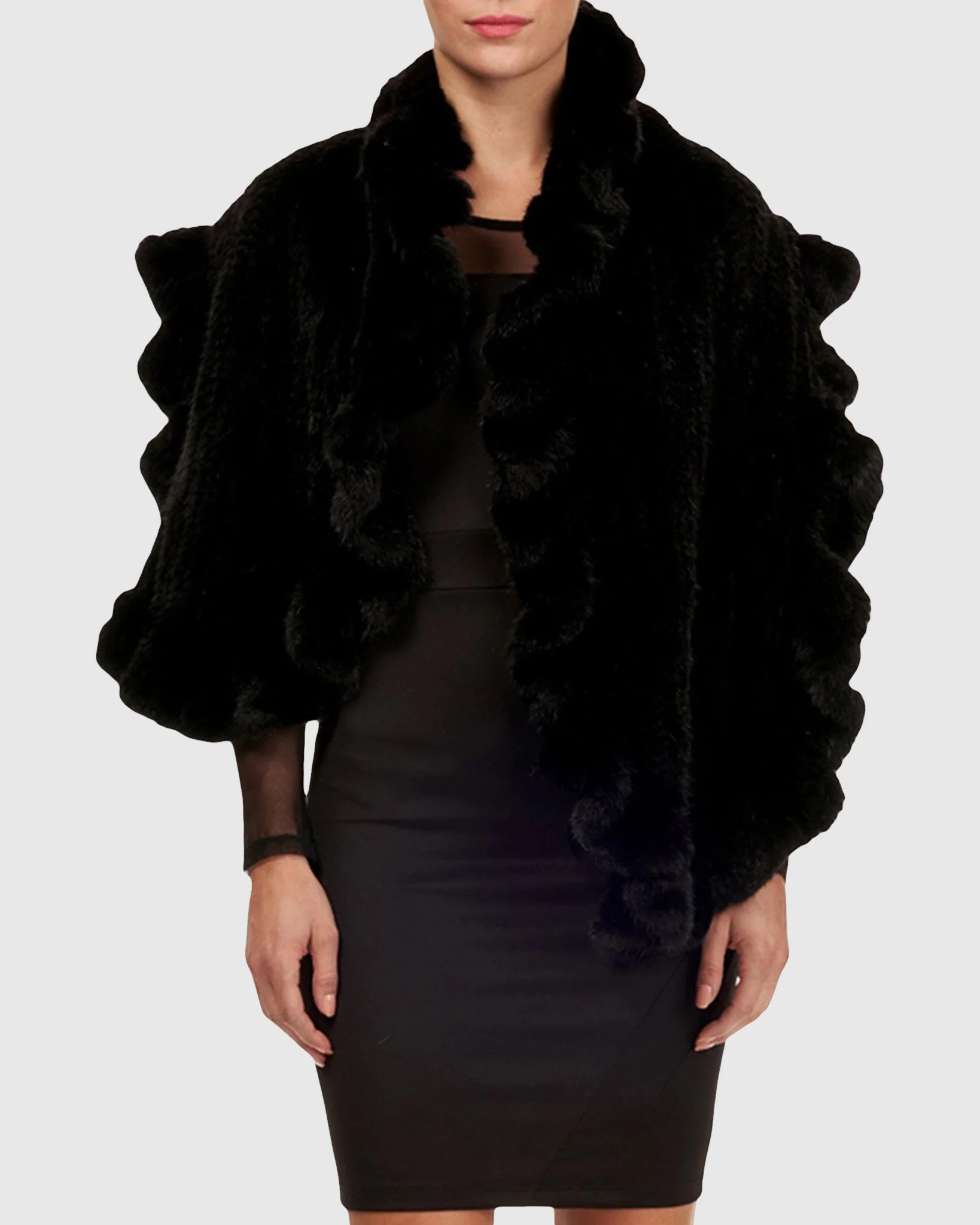 MINK KNIT STOLE WITH RUFFLE TRIM - Image 5