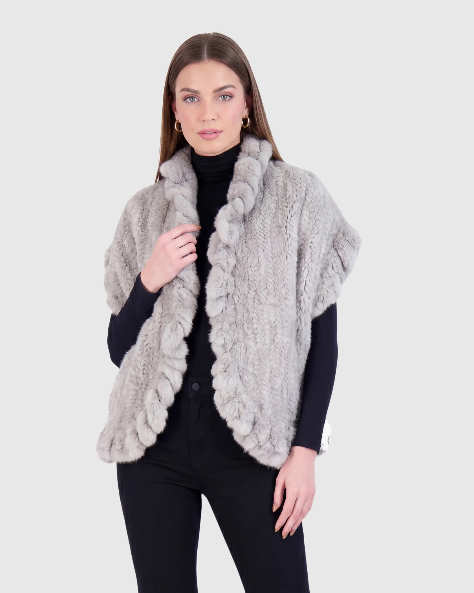 MINK KNIT STOLE WITH RUFFLE TRIM - Image 6