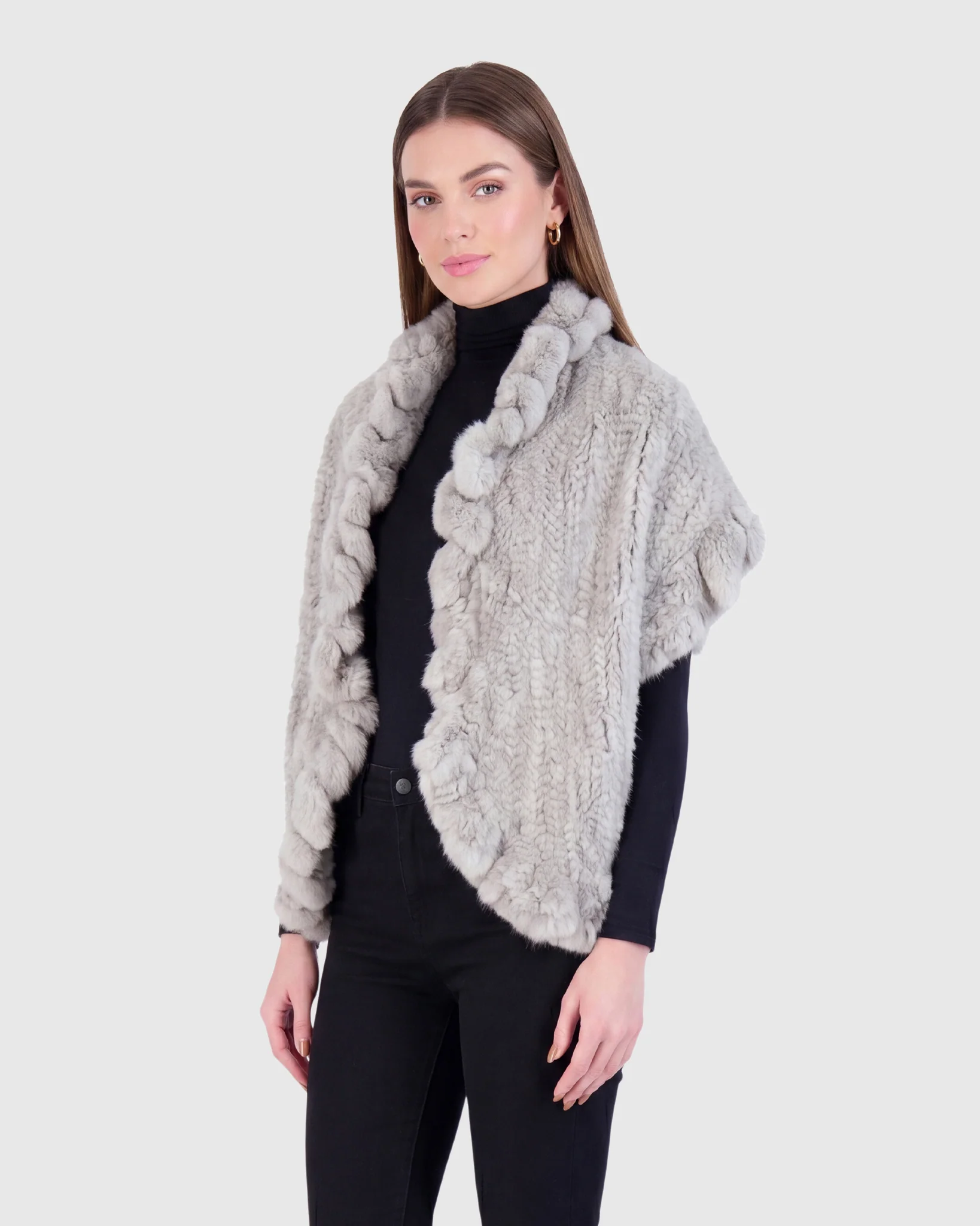 MINK KNIT STOLE WITH RUFFLE TRIM - Image 7