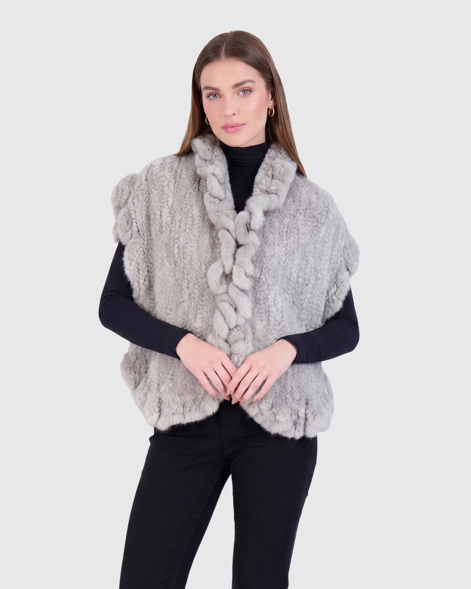 MINK KNIT STOLE WITH RUFFLE TRIM - Image 8