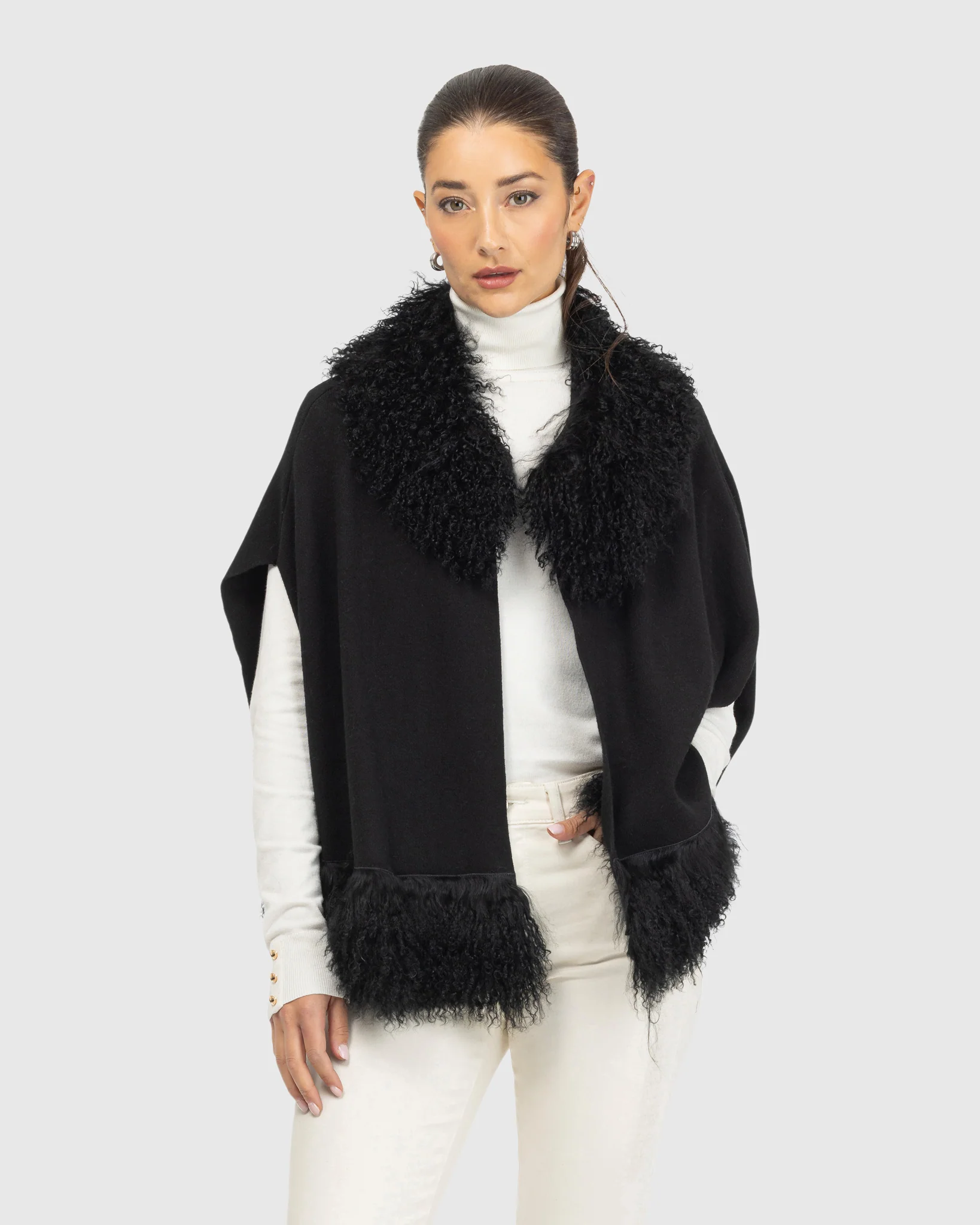 Knit Vest With Mongolian (tg) Shearling Lamb Trim - Image 2