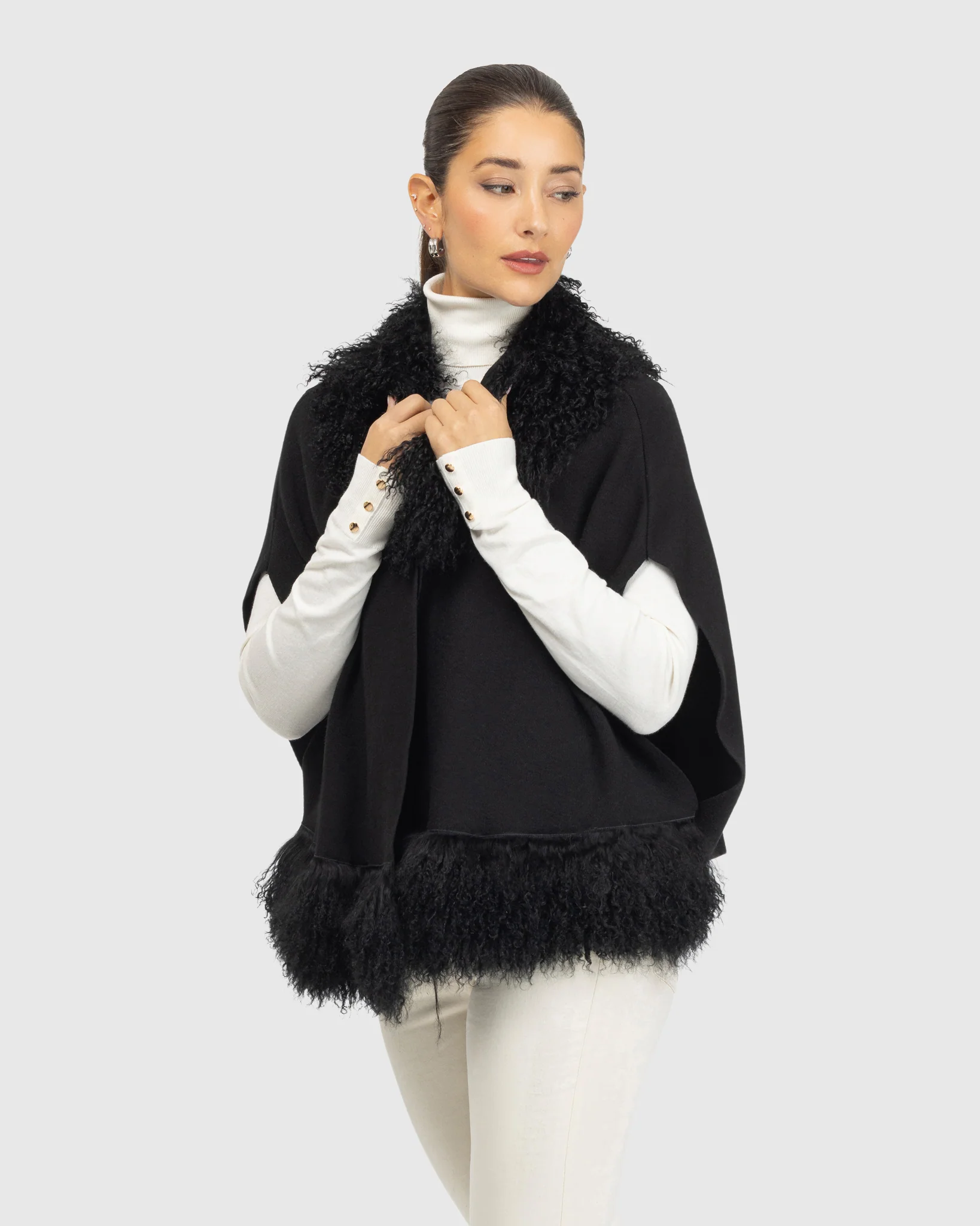 Knit Vest With Mongolian (tg) Shearling Lamb Trim - Image 3