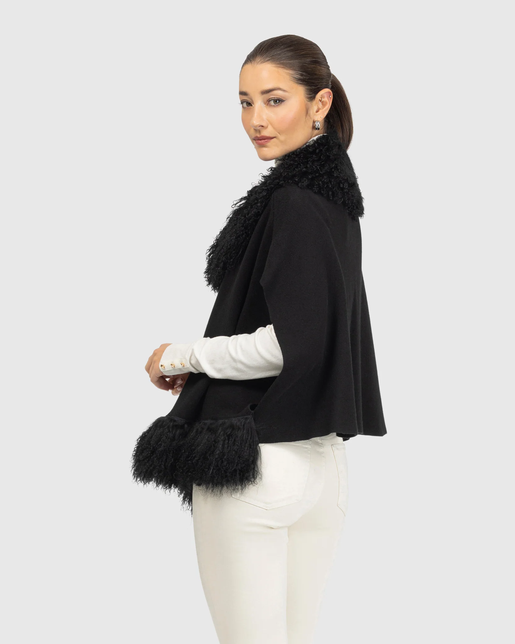 Knit Vest With Mongolian (tg) Shearling Lamb Trim - Image 4