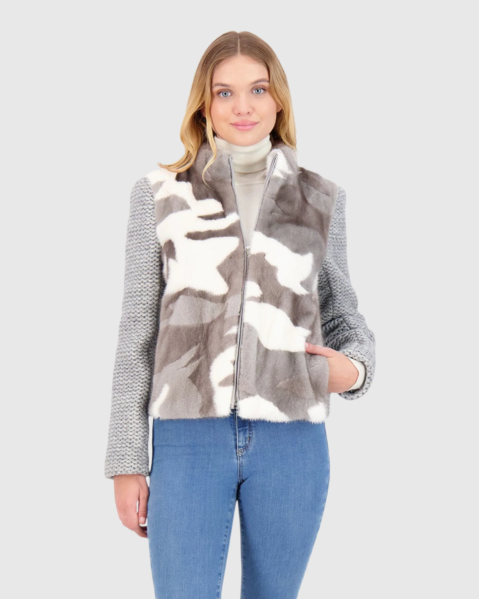 KNIT WOOL JACKET W/ MINK FRONT - Image 5
