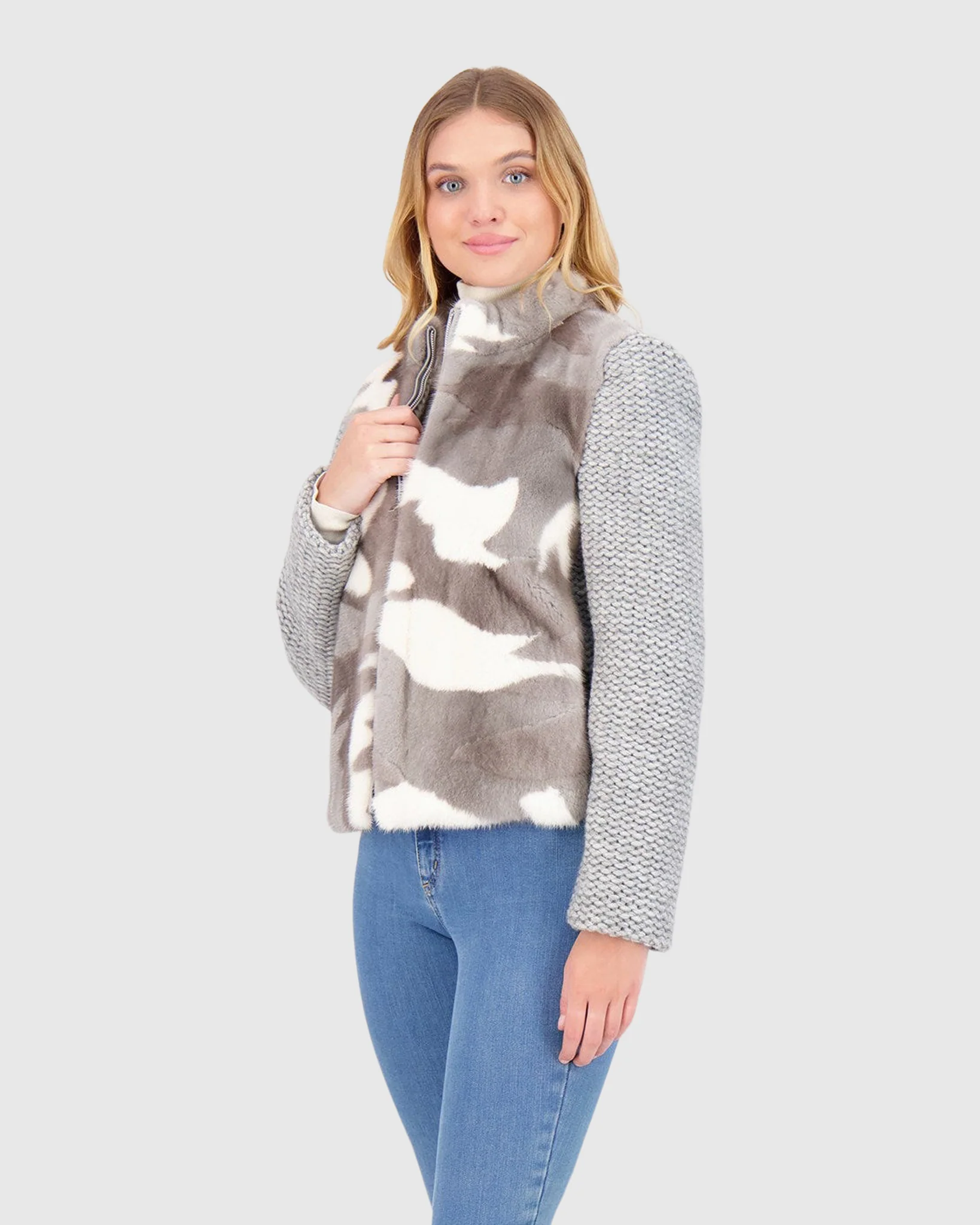 KNIT WOOL JACKET W/ MINK FRONT - Image 7