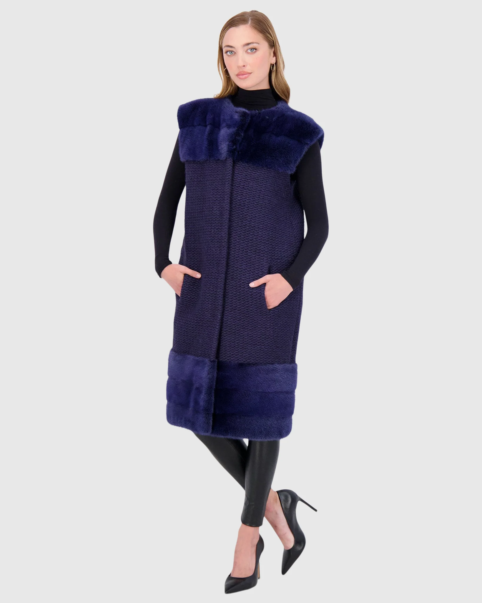 Knit Wool Vest With Mink Trim - Image 3
