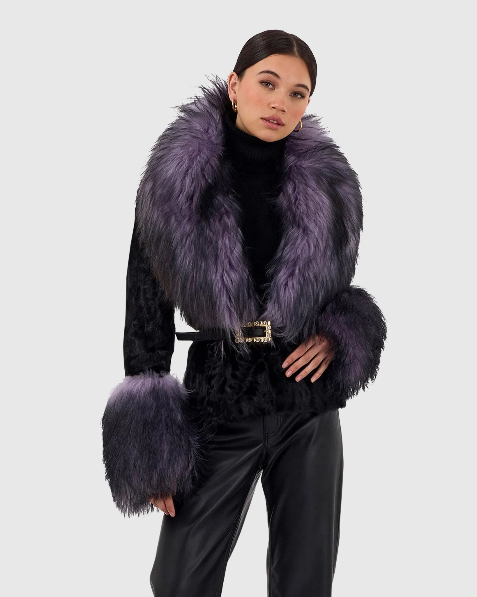 LAMB JACKET WITH GOAT COLLAR & CUFFS, BELT