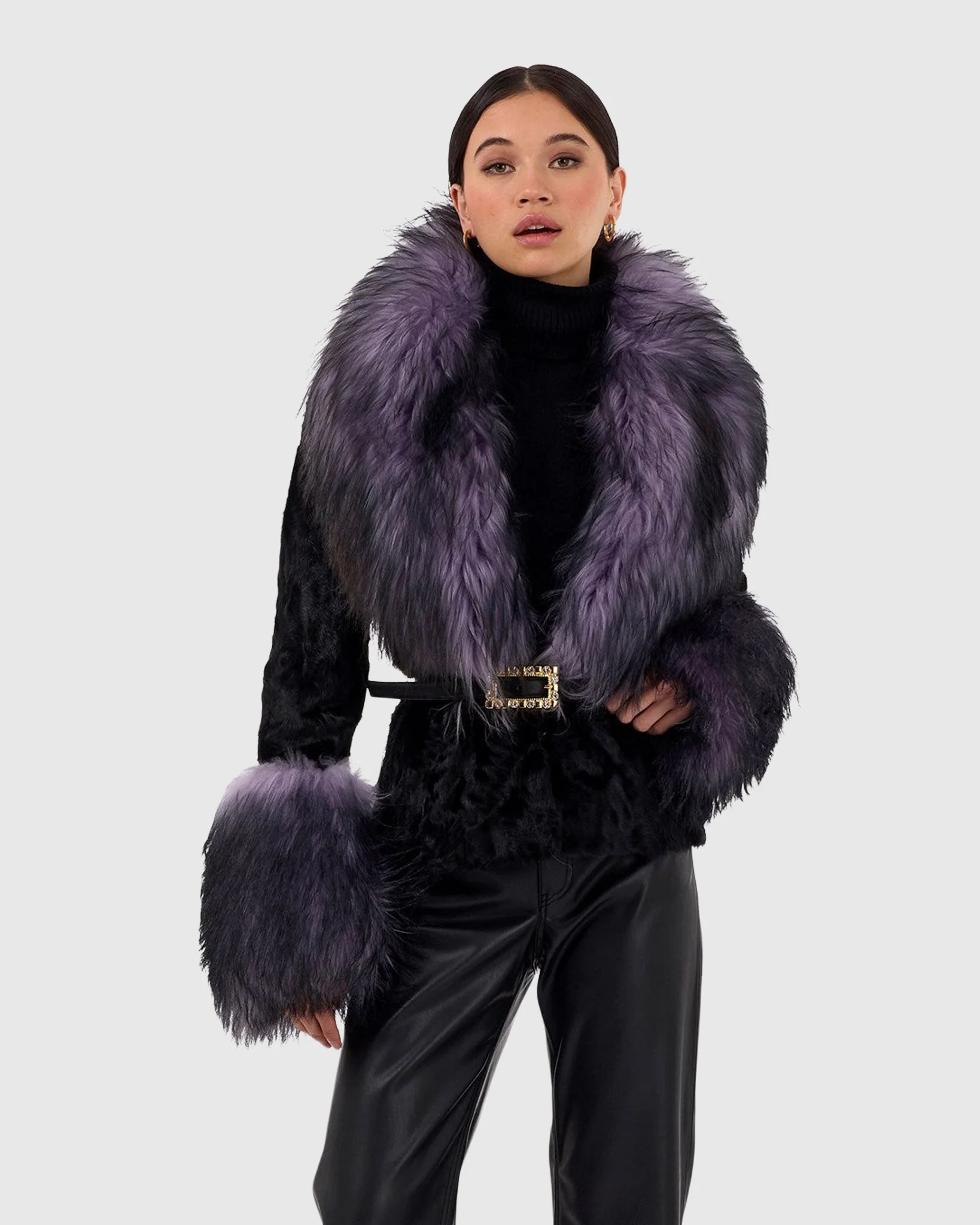 LAMB JACKET WITH GOAT COLLAR & CUFFS, BELT - Image 2