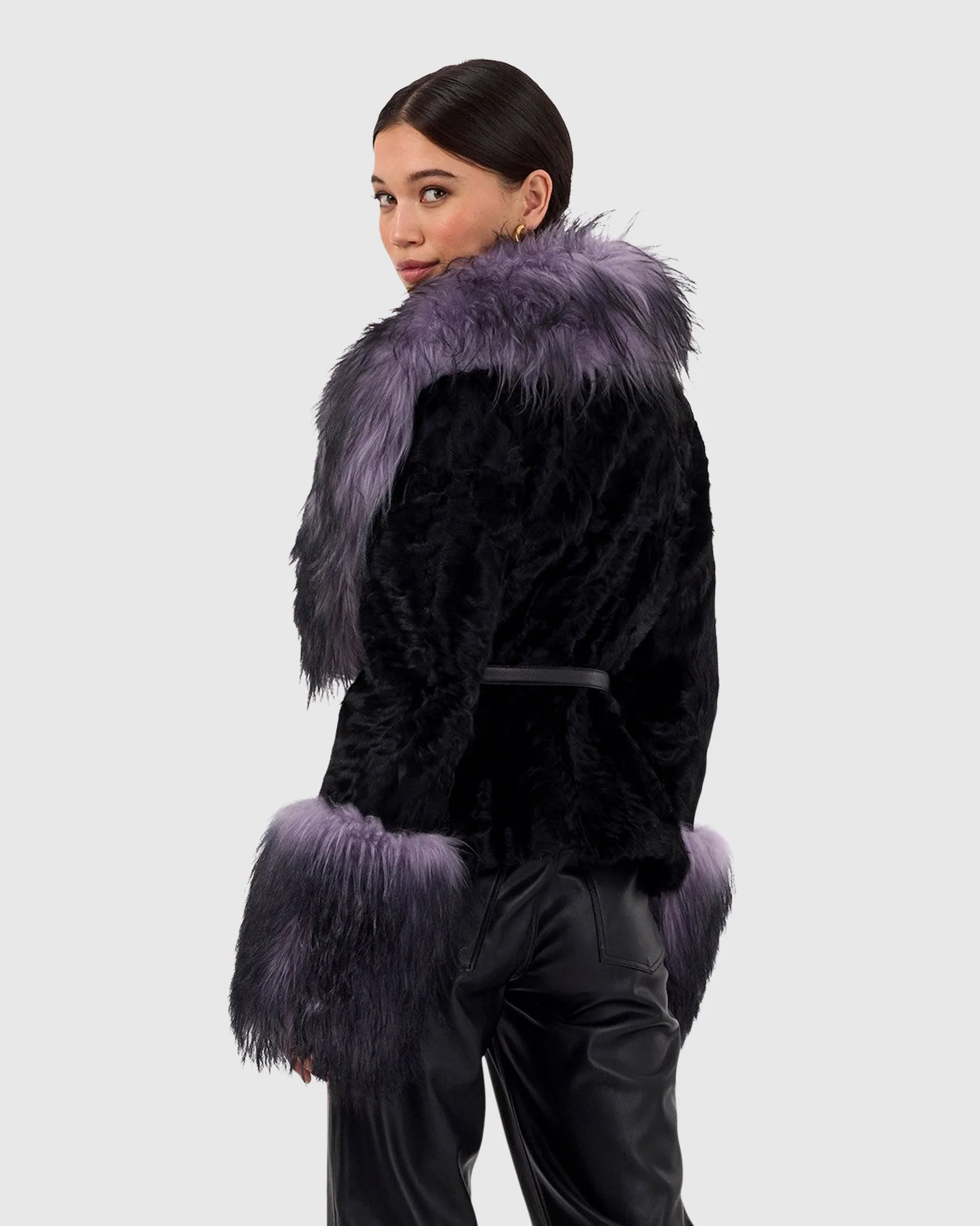 LAMB JACKET WITH GOAT COLLAR & CUFFS, BELT - Image 3