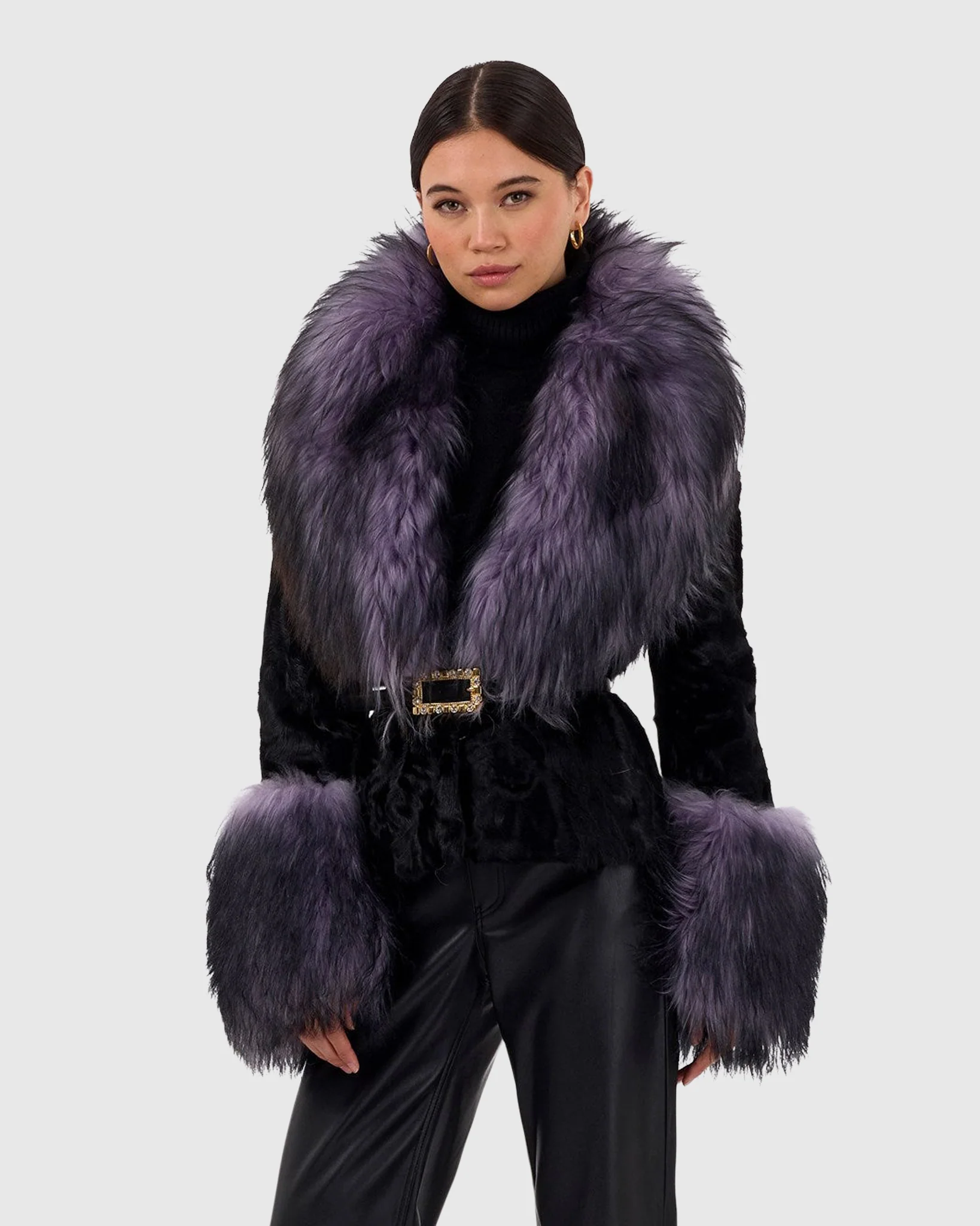 LAMB JACKET WITH GOAT COLLAR & CUFFS, BELT - Image 4