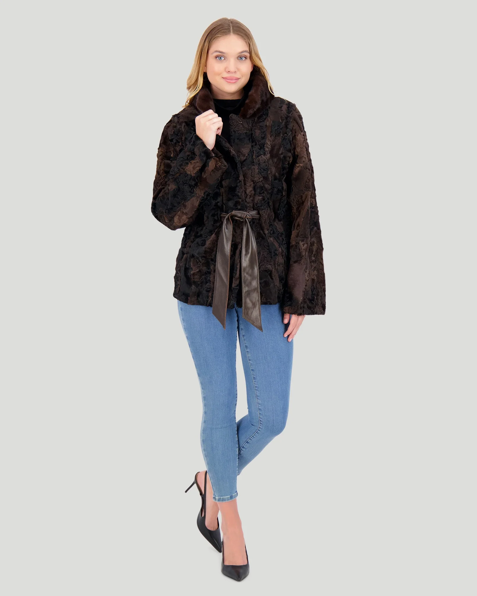 Lamb Jacket With Mink Stand Collar - Image 2