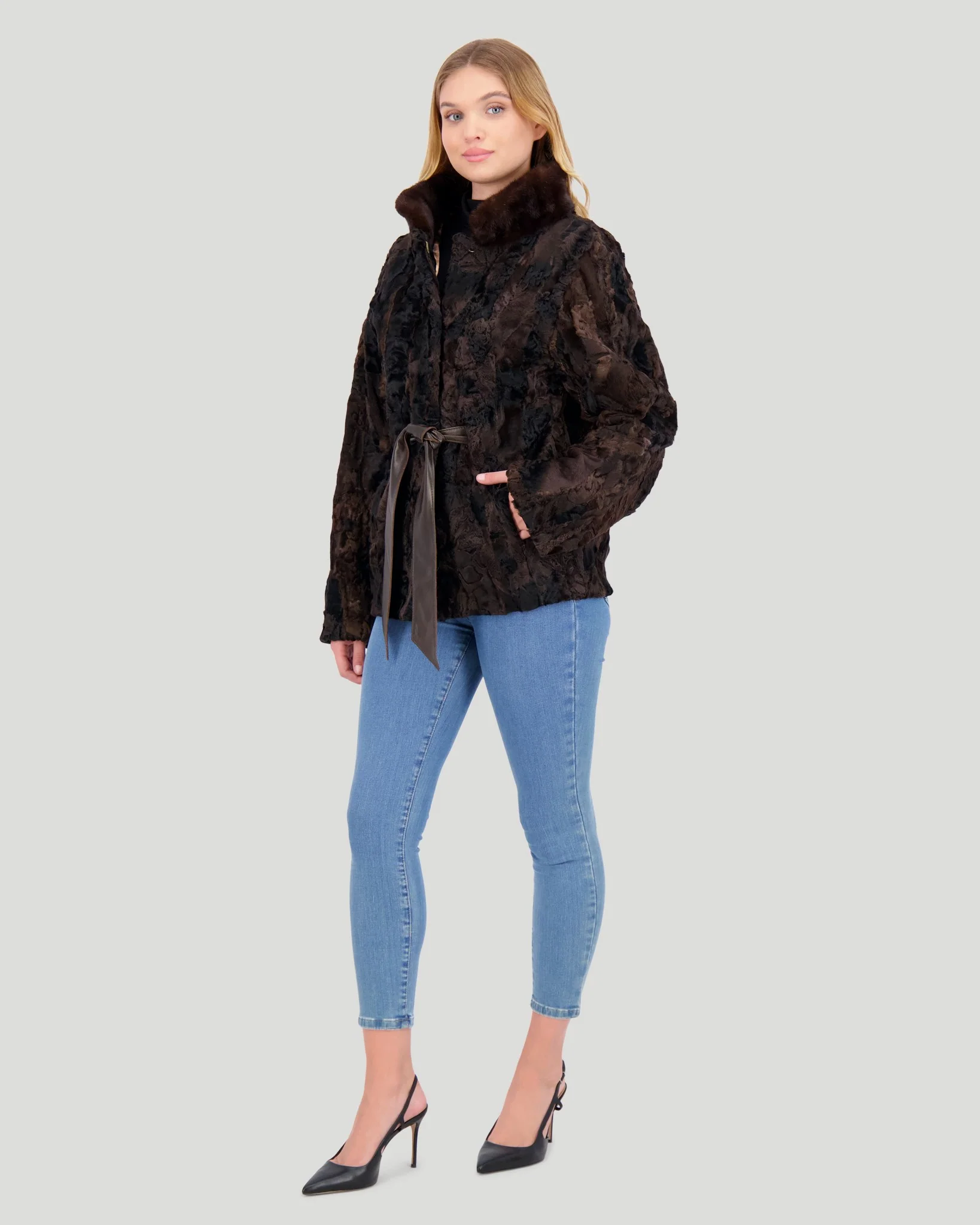 Lamb Jacket With Mink Stand Collar - Image 3
