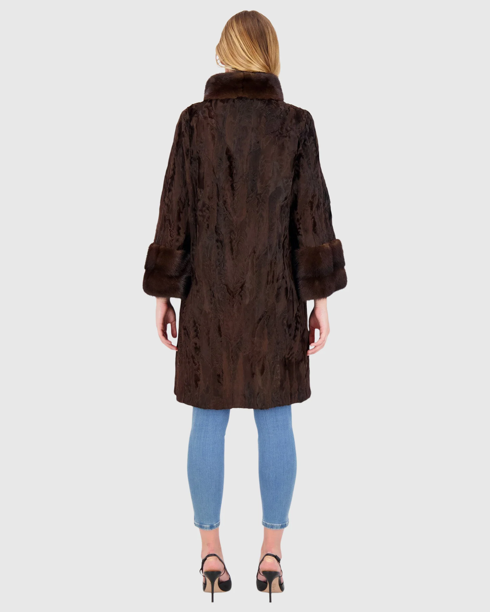 LAMB SECTIONS SHORT COAT WITH MINK STAND COLLAR AND MINK CUFFS - Image 5