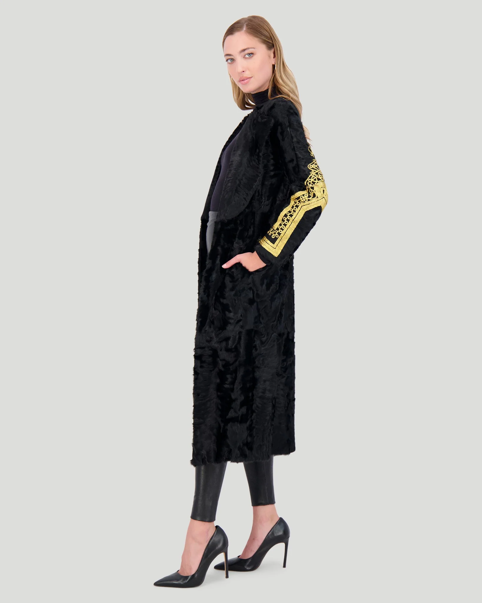 Select Lamb Short Coat With Embroidery - Image 3
