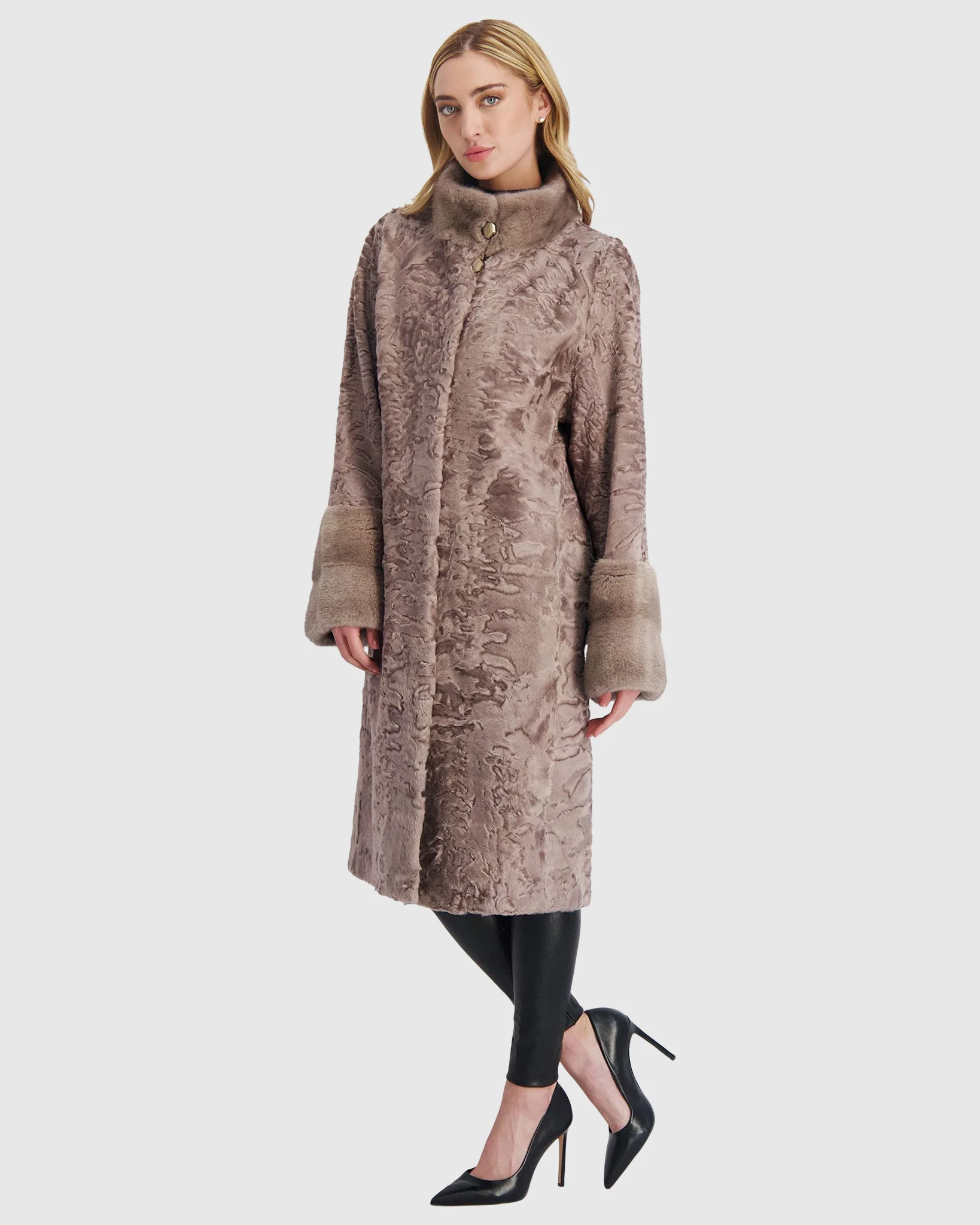 LAMB SHORT COAT WITH MINK TRIM - Image 3