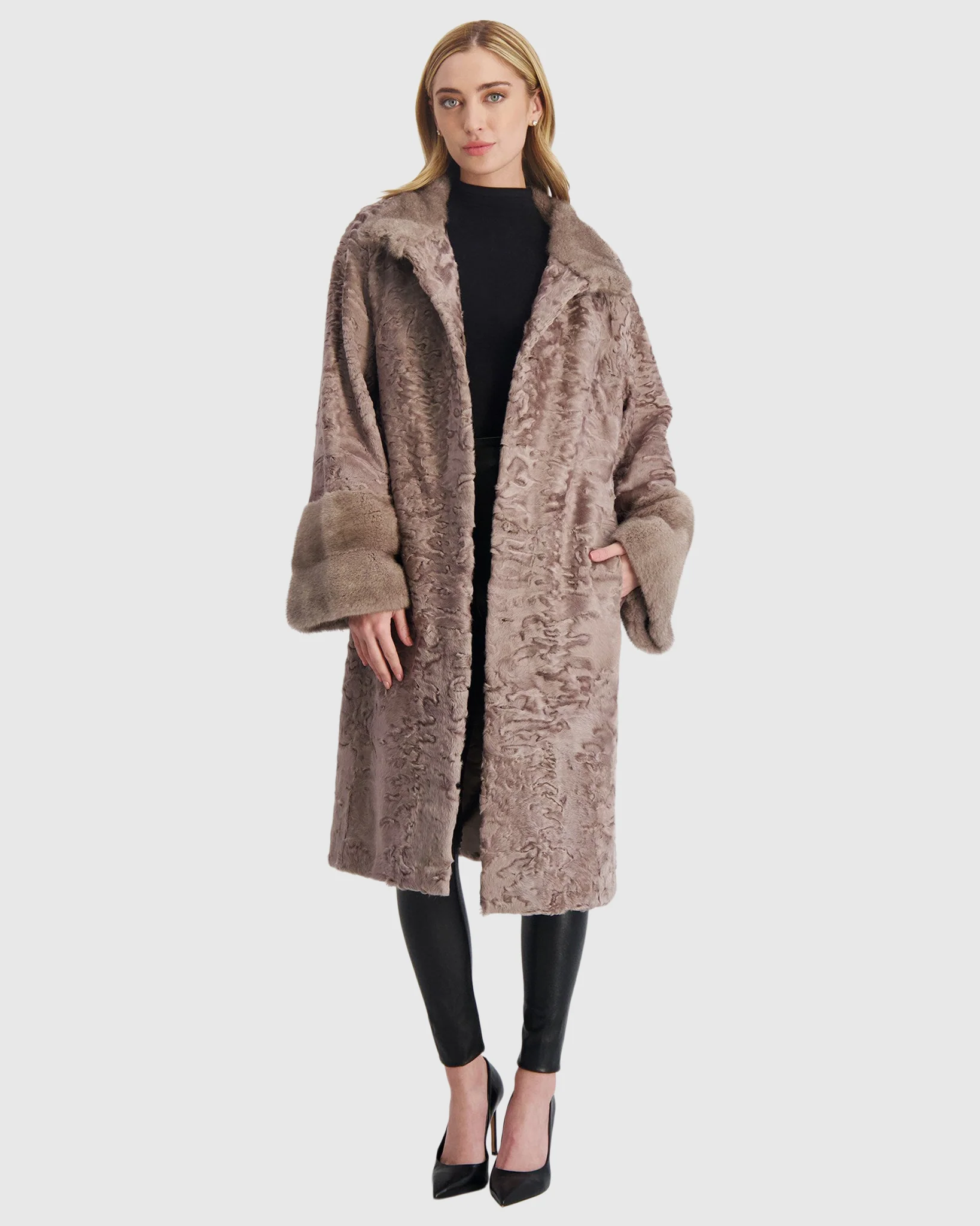 LAMB SHORT COAT WITH MINK TRIM - Image 5