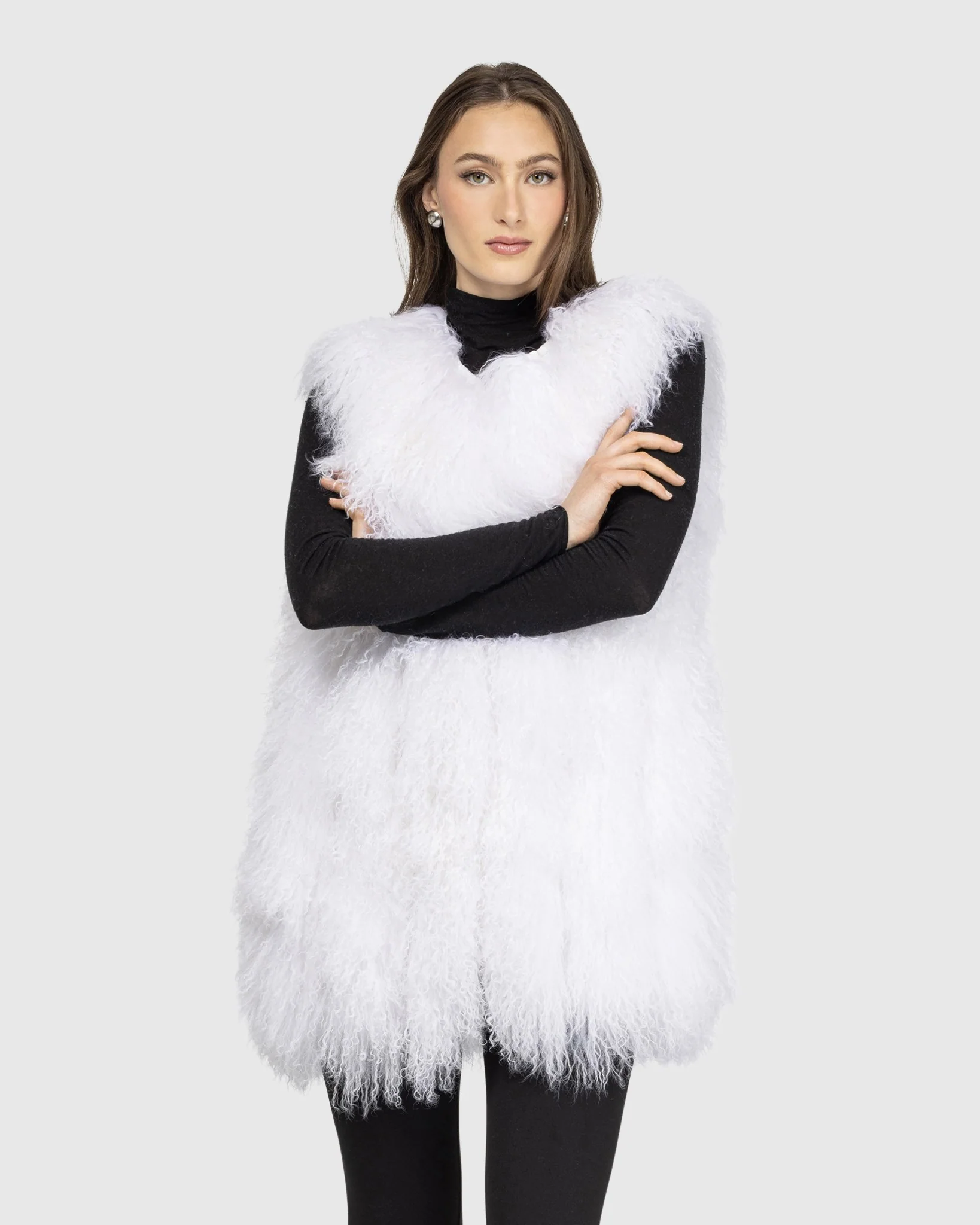 LAMB VERTICAL LAYER VEST WITH GROSGRAIN RIBBON