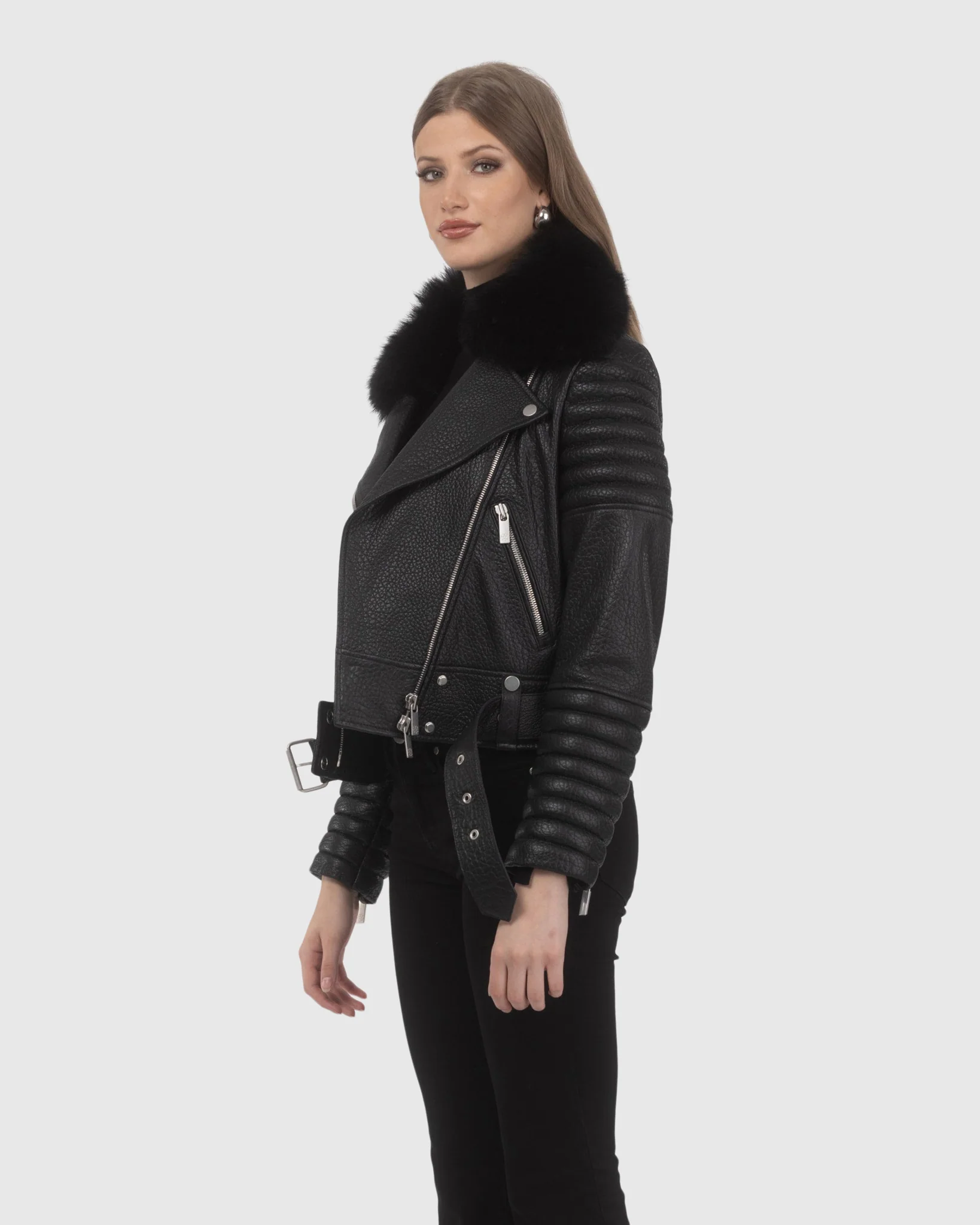 LAMBSKIN MOTO ZIP JACKET WITH DETACHABLE TOSCANA SHEARLING LAMB COLLAR - Image 2