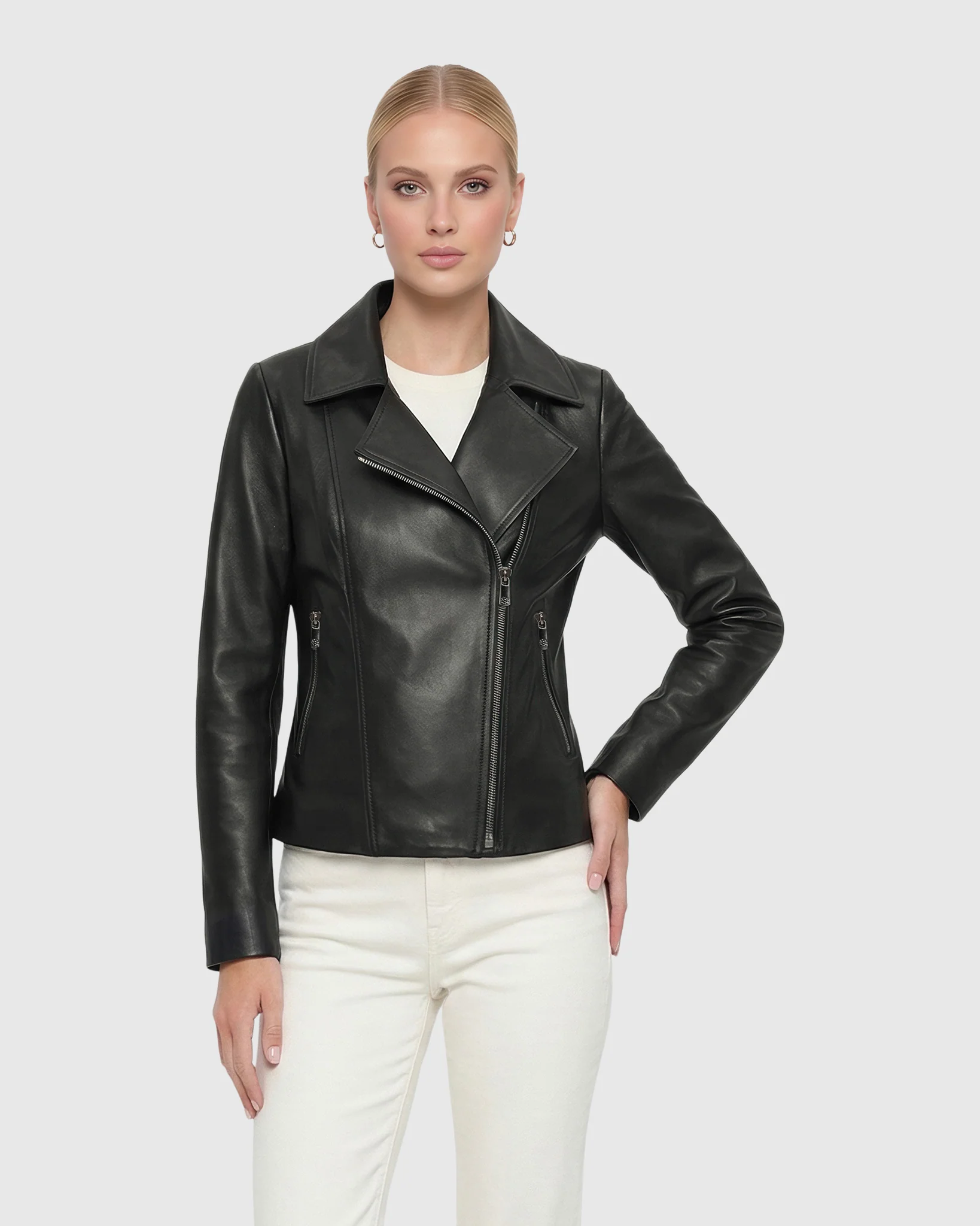 Leather Moto Zip Jacket - Image 4
